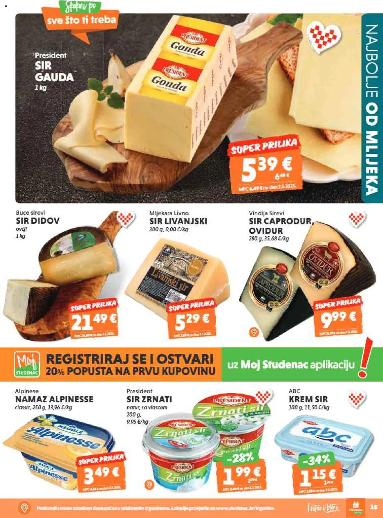 Studenac katalog | vrijedi od 10.06.2026 | Stranica: 15 | Proizvodi: Krem sir, Gauda, Sir, Gouda