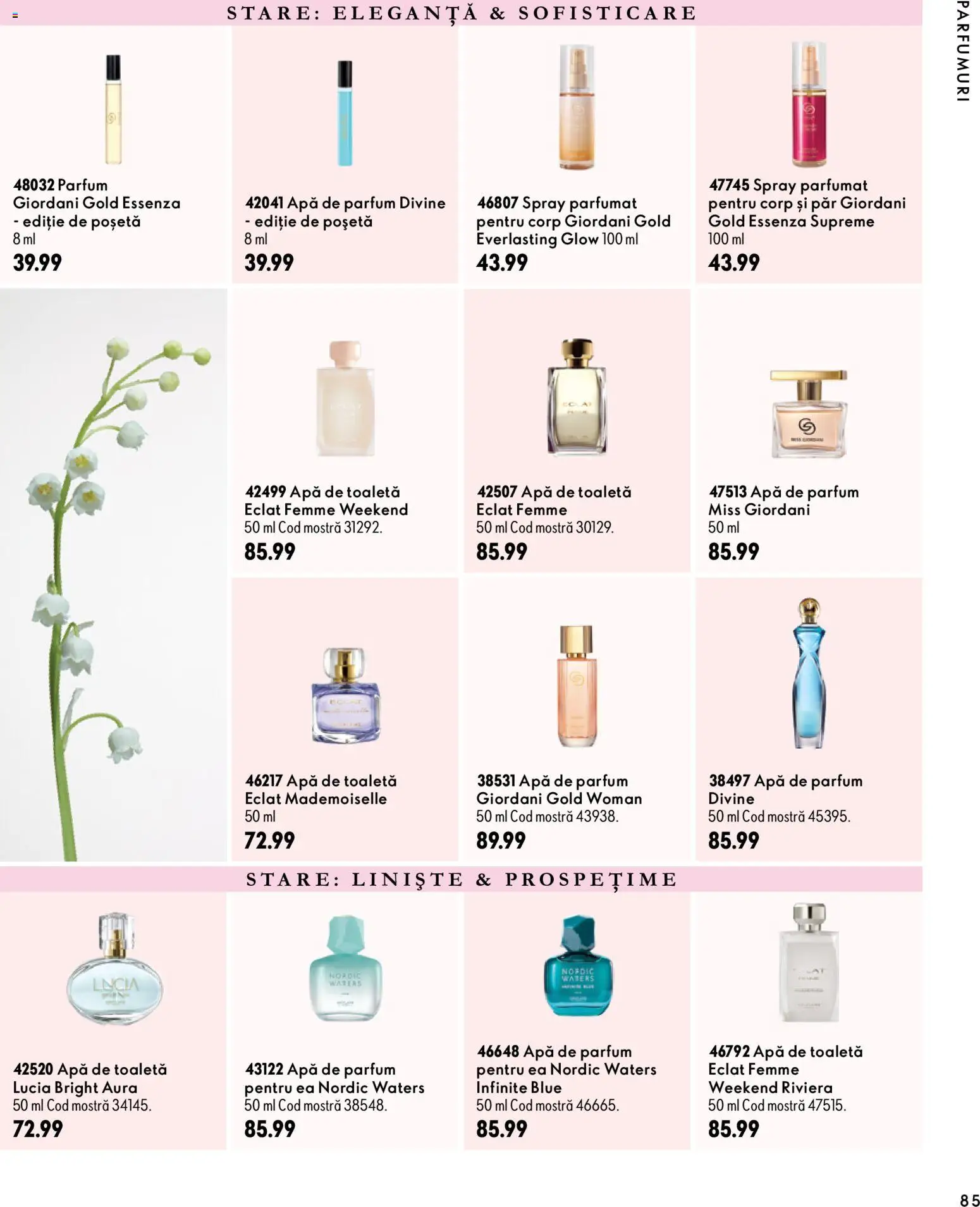 Noul catalog Oriflame – valabil de la 30.09.2026 | Pagină: 85 | Produse: Apă de parfum, Toaletă, Apă de toaletă, Apă