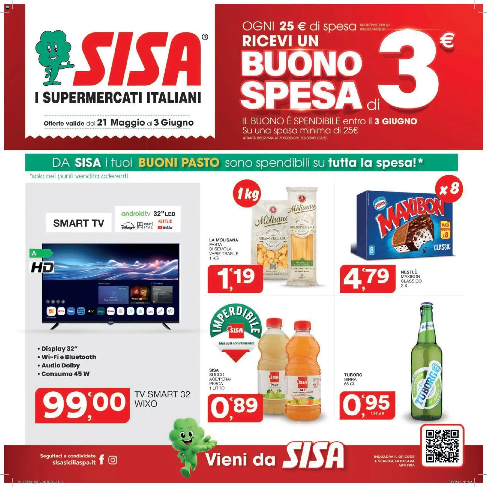 Volantino SISA del 21.05.2026 | Pagina: 1 | Prodotti: Birra, smart TV, Pera, TV