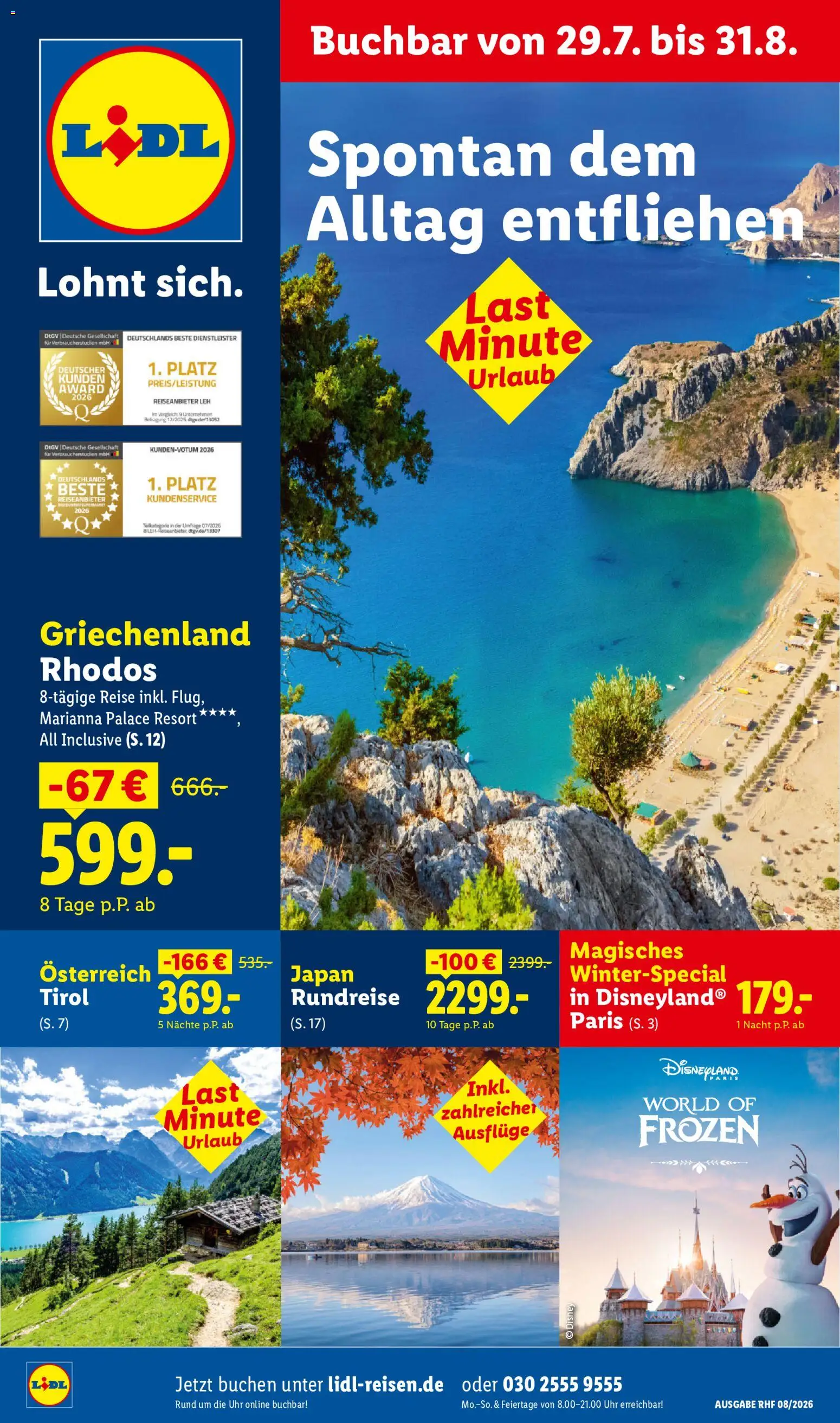Lidl Reisen Prospekt – gültig ab 29.07.2026 | Seite: 1 | Produkte: Tür, Uhr