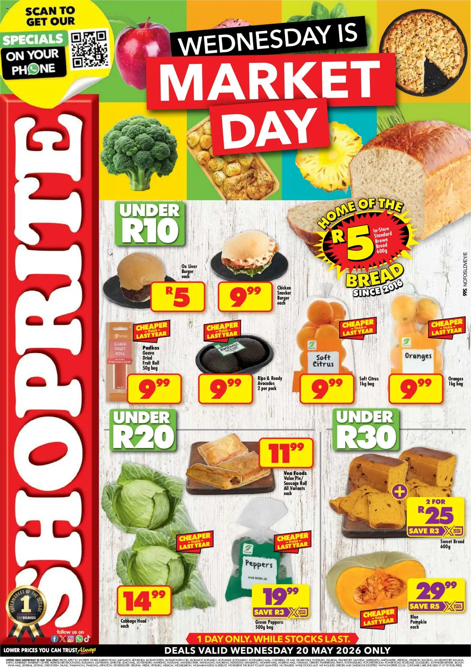 New Shoprite catalogue – valid from 20.05.2026 | Page: 1 | Products: Phone, Bag, Chicken, Fruit