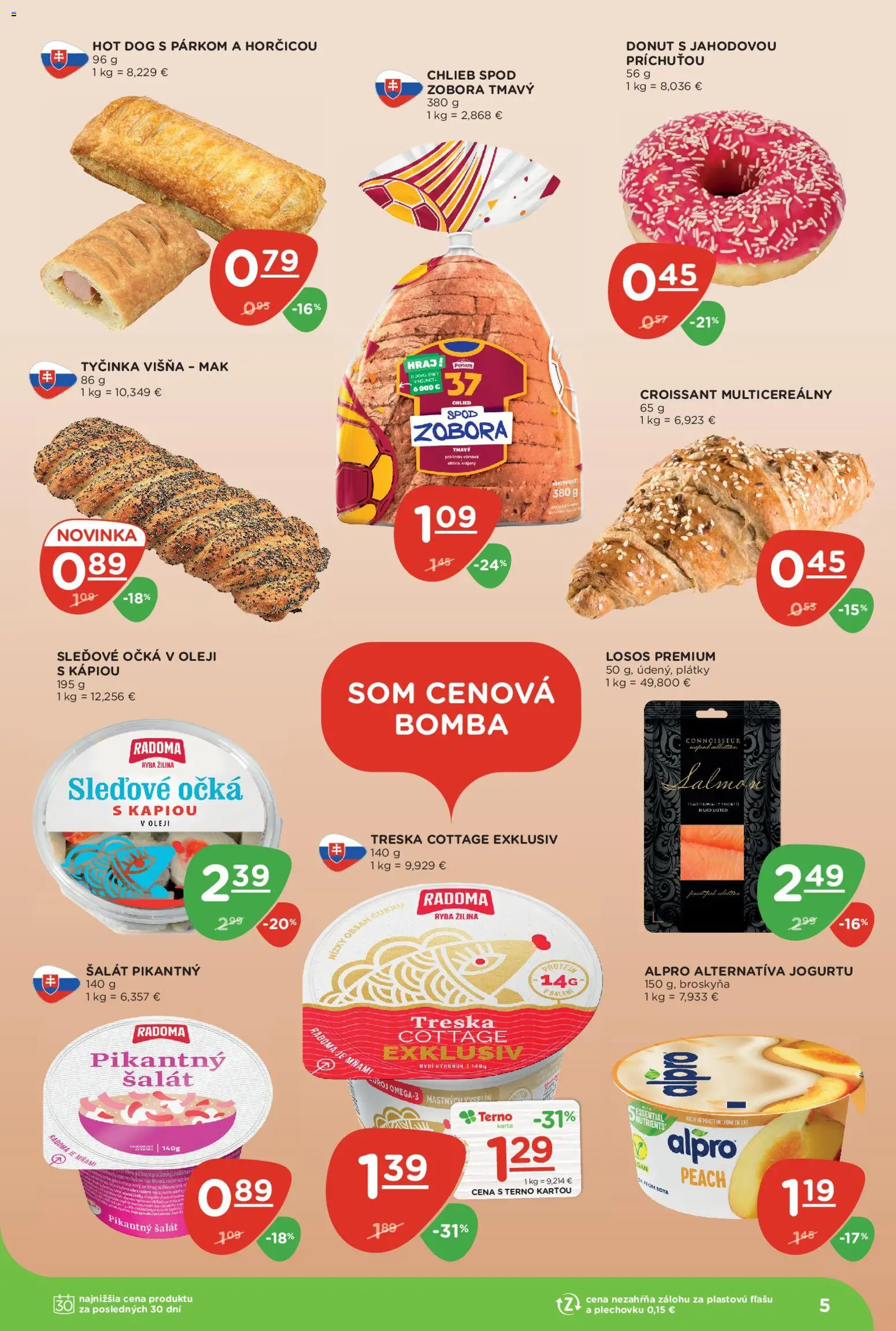 Nové Terno akcie – leták je platný od 16.07.2026 | Strana: 5 | Produkty: Chlieb, Donut, Šalát, Mak