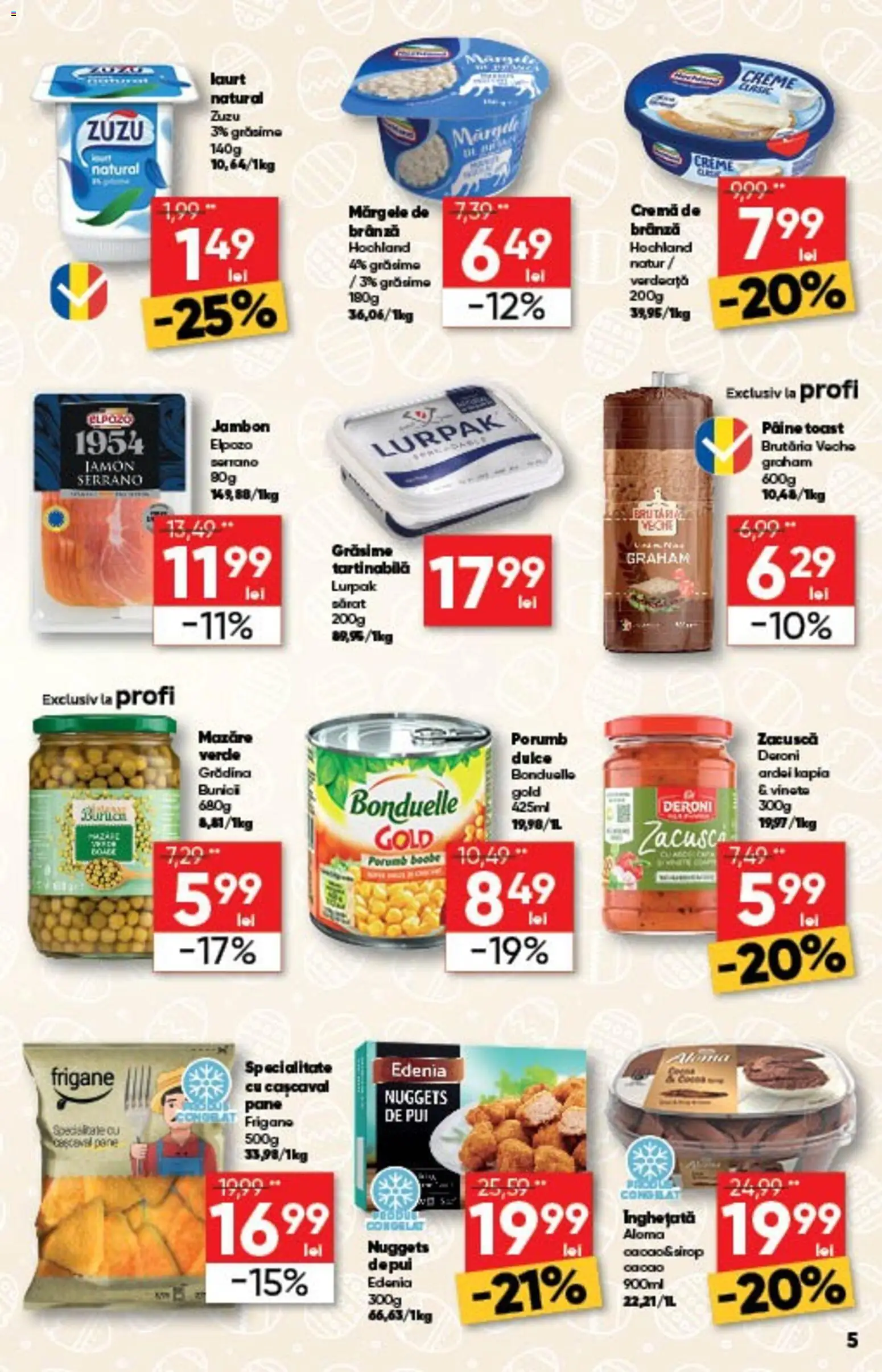 Noul catalog Profi – valabil de la 01.04.2026 | Pagină: 5 | Produse: Hacıyatmaz Kedi Oyuncağı, Cremă, Pâine, Porumb