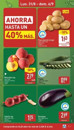 Vista previa Berenjena, Origen: España, Canarias. Categoría: I. A granel válido desde el 31/08/2026 | Página: 5 | Productos: Pepino, Berenjena, Cebolla, Melocotón rojo