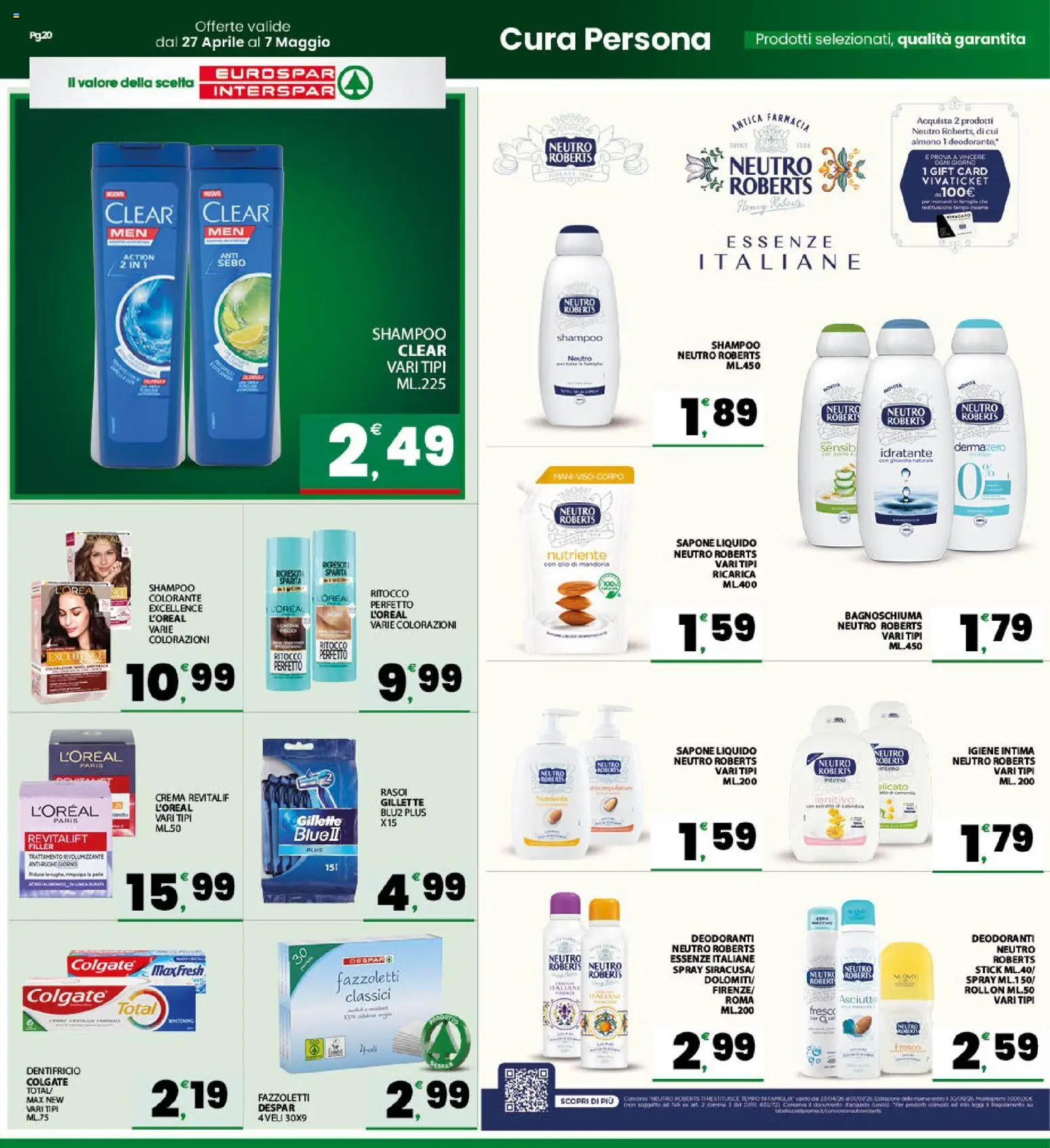 Volantino Eurospar del 27.04.2026 | Pagina: 20 | Prodotti: Shampoo, Crema, Sapone, Fazzoletti