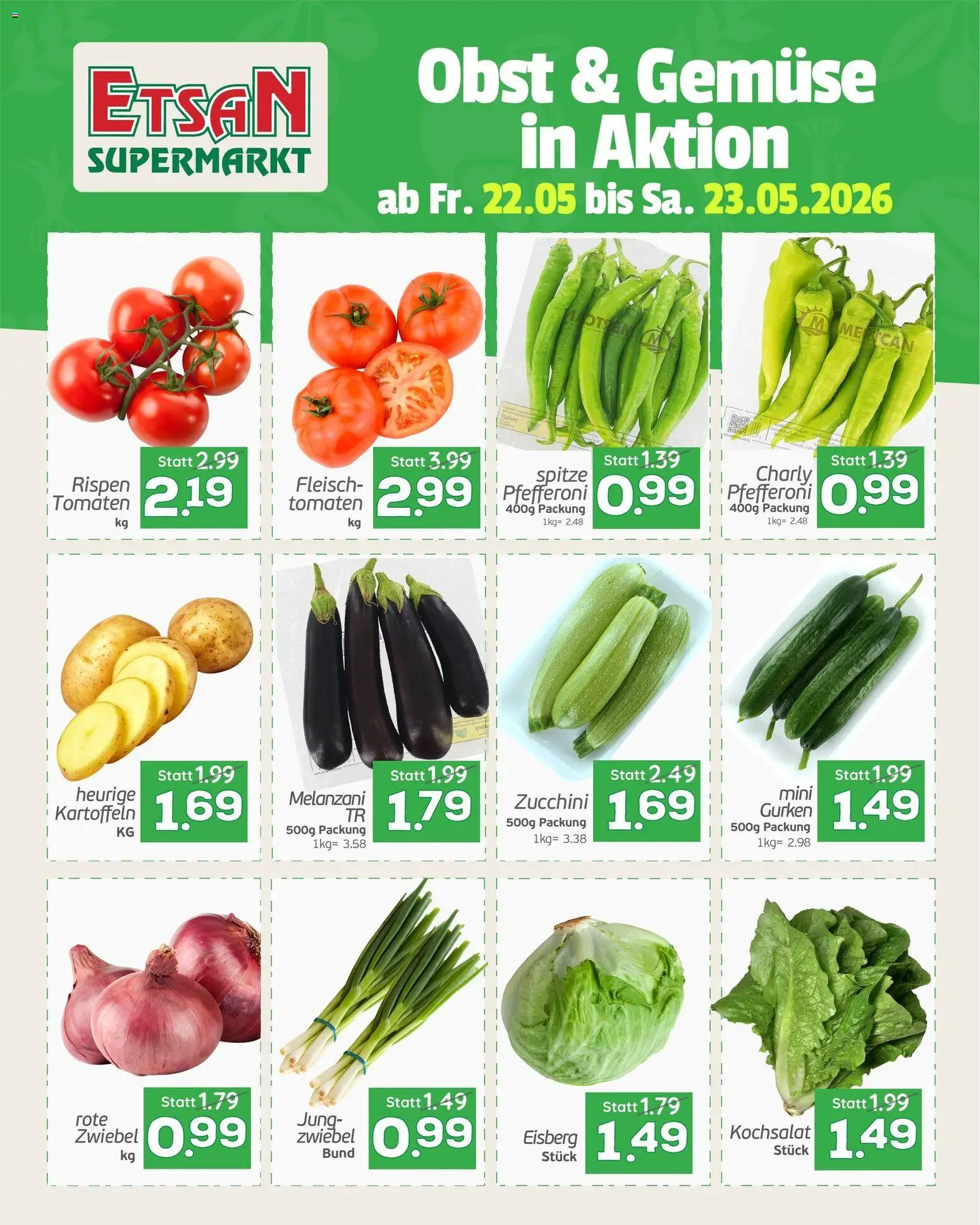 ETSAN Obst & Gemüse gültig ab 22.05.2026 | Seite: 1 | Produkte: Gurken, Kartoffeln, Obst, Tomaten