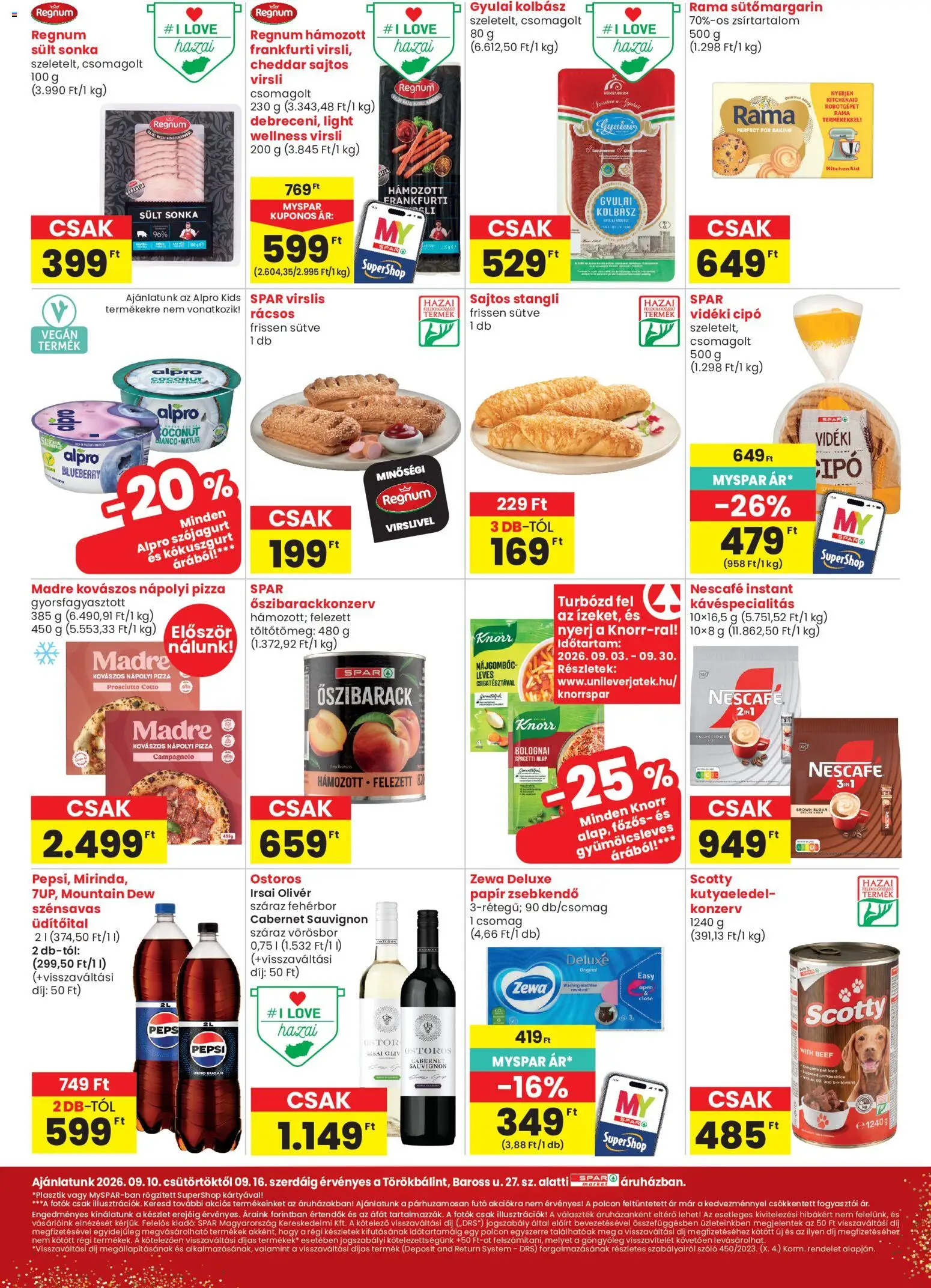 Spar Market akciós ujság - amely érvényes a következő dátumtól: 2026.09.10. | Oldal: 2 | Termékek: Knorr, Sütőmargarin, Pizza, Fehérbor