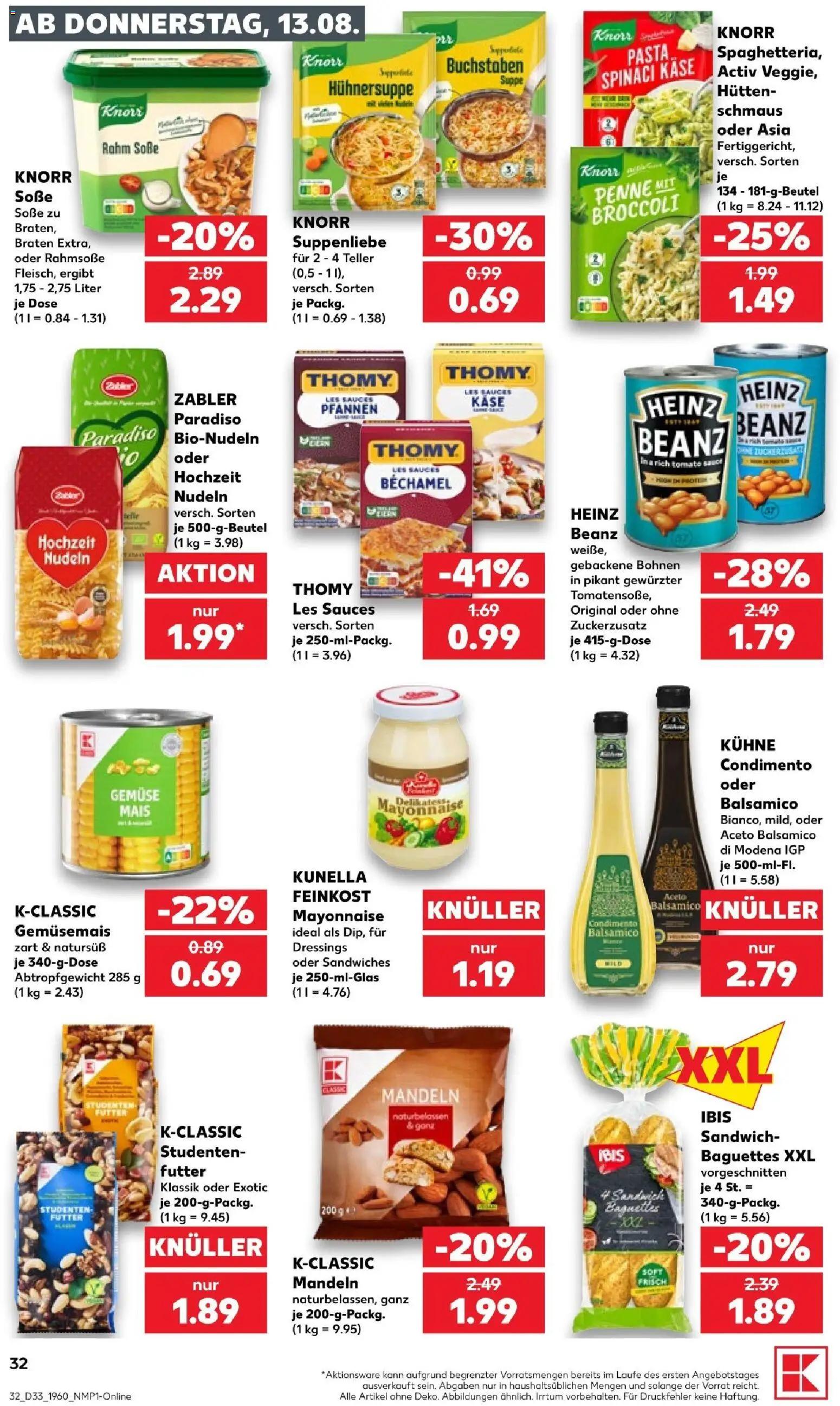 Kaufland Prospekt Frankfurt (Oder) – gültig ab 13.08.2026 | Seite: 32 | Produkte: Balsamico, Knorr, Mayonnaise, Pasta