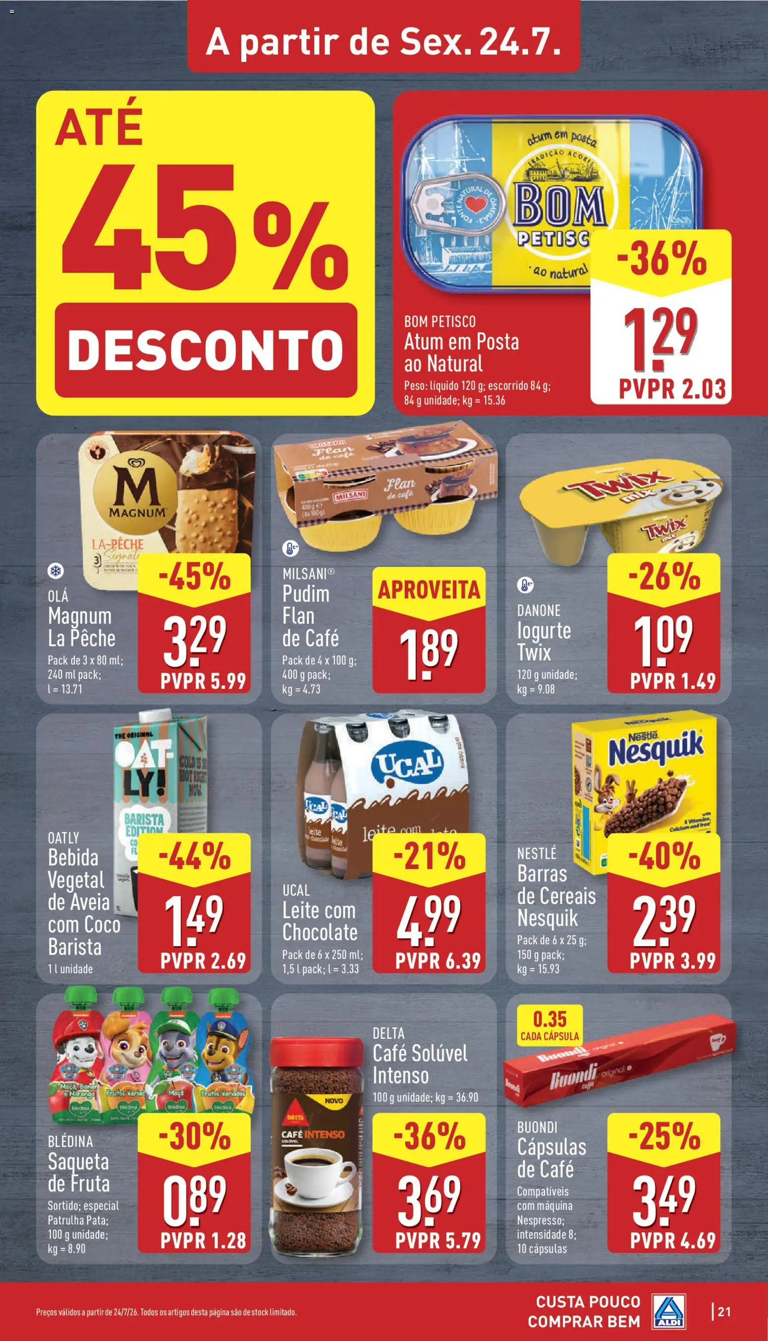 Aldi folheto │ válido de 20/07/2026 | Página: 21 | Produtos: Barras de cereais, Cafe buondi, Leite, Chocolate