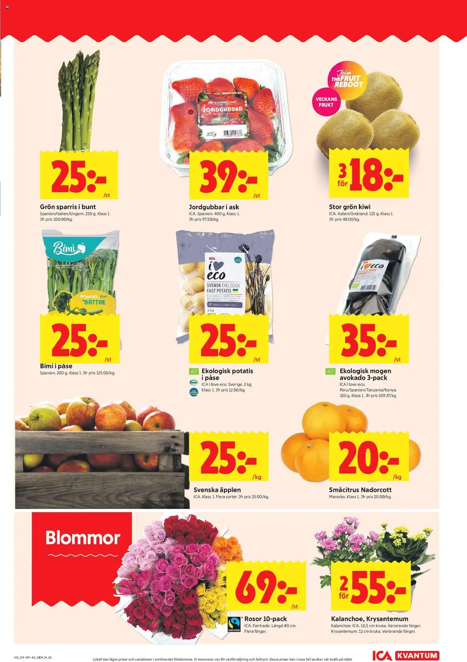 ICA Kvantum reklamblad aktuell från 06/04/2026 | Sida: 3 | Produkter: Frukt, Avokado, Potatis, Jordgubbar