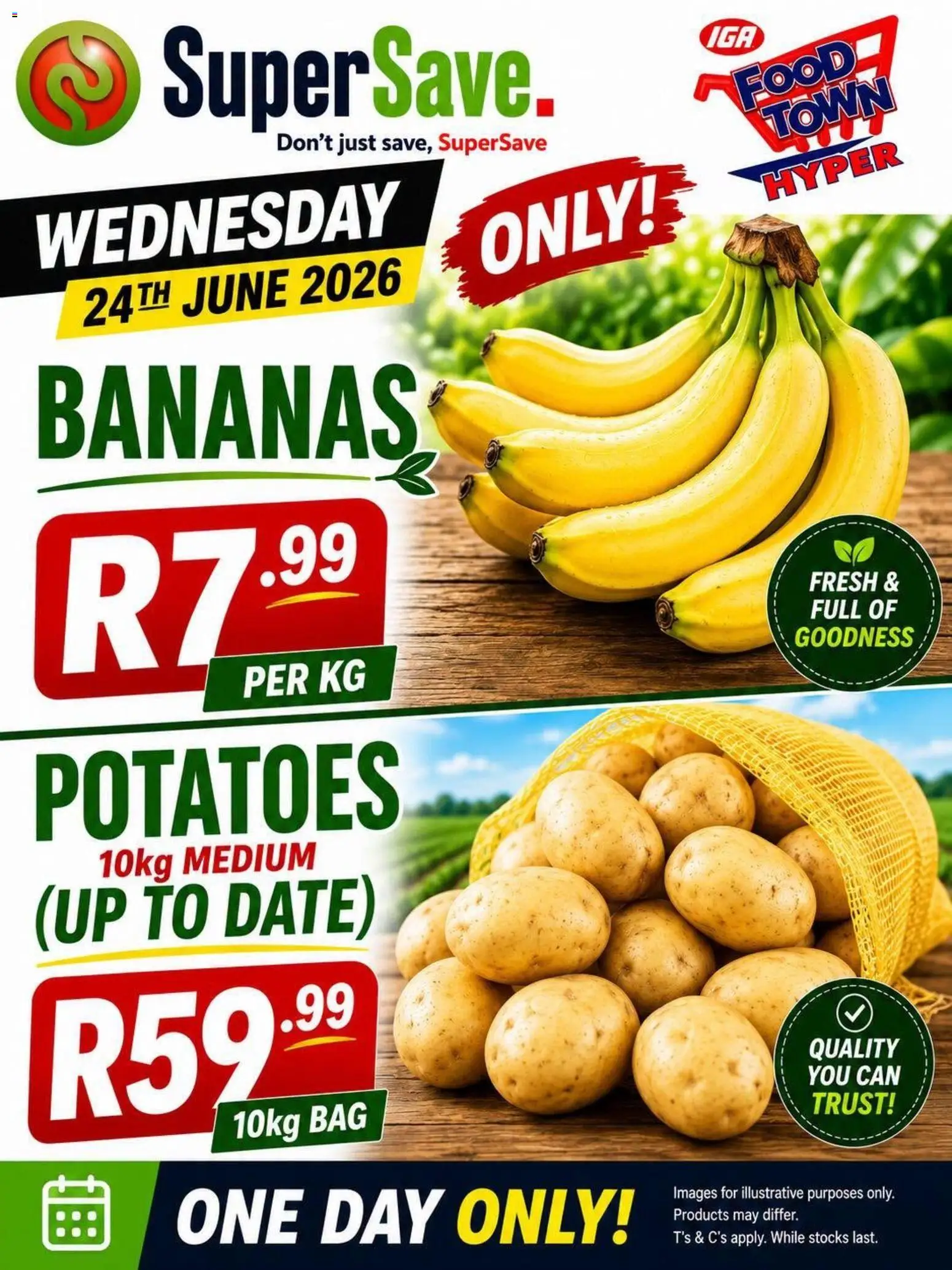 New Super Save catalogue – valid from 24/06/2026 | Page: 1 | Products: Bag, Bananas, Potatoes