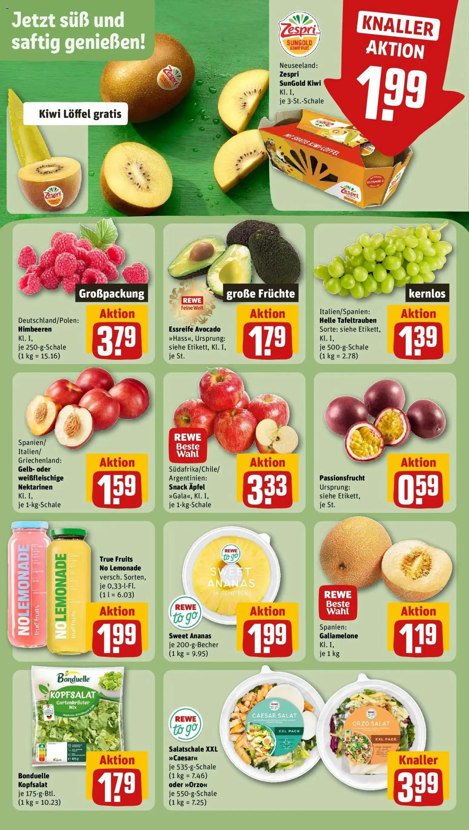 REWE Prospekt ab 10.08.2026 zum Blättern » Angebote | Seite: 4 | Produkte: Äpfel, Ananas, Kiwi, Salat