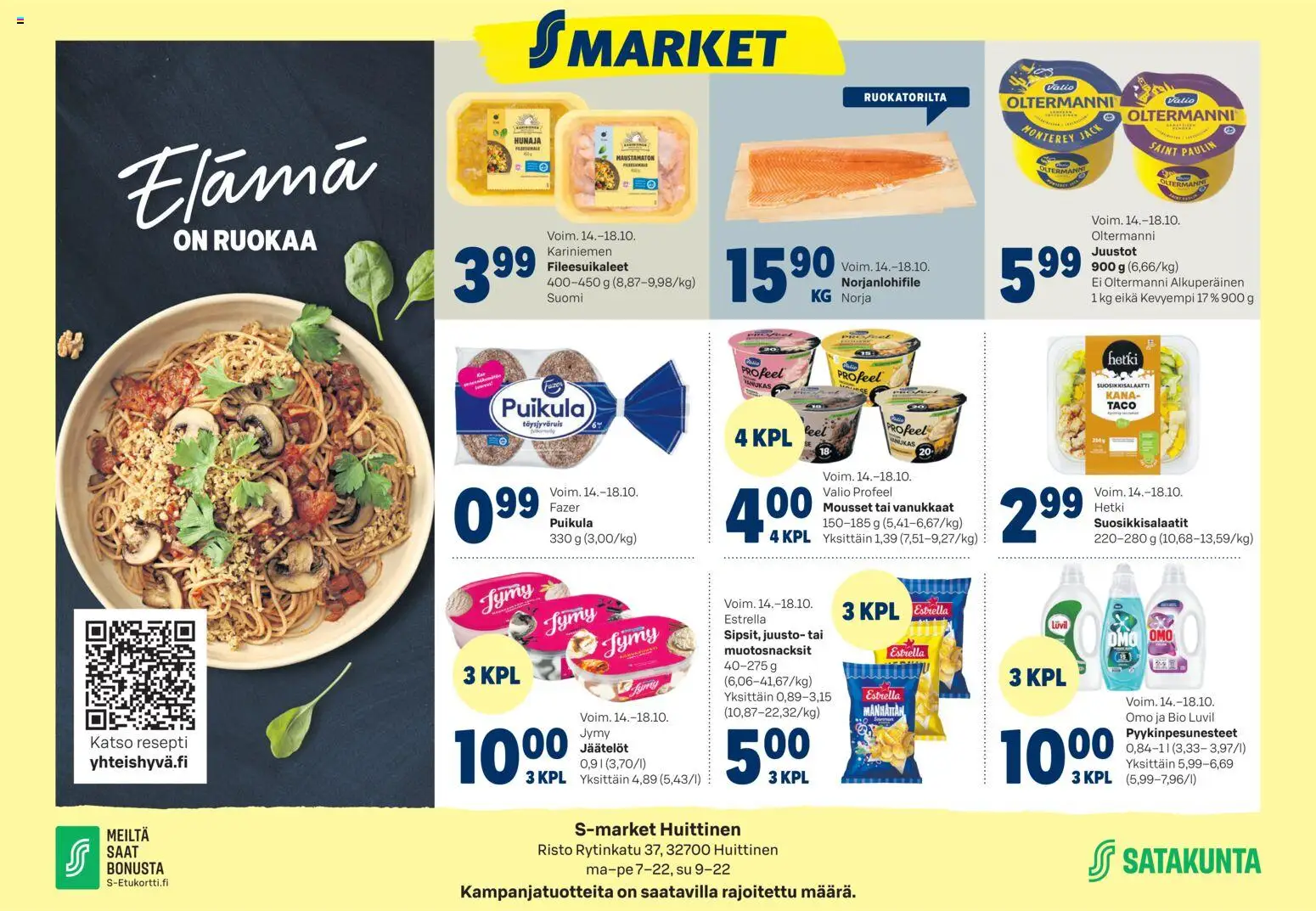 S-market Elámá Huittinen – voimassa 14/10/2026 alkaen | Sivu: 1 | Tuotteet: Kana, Juusto