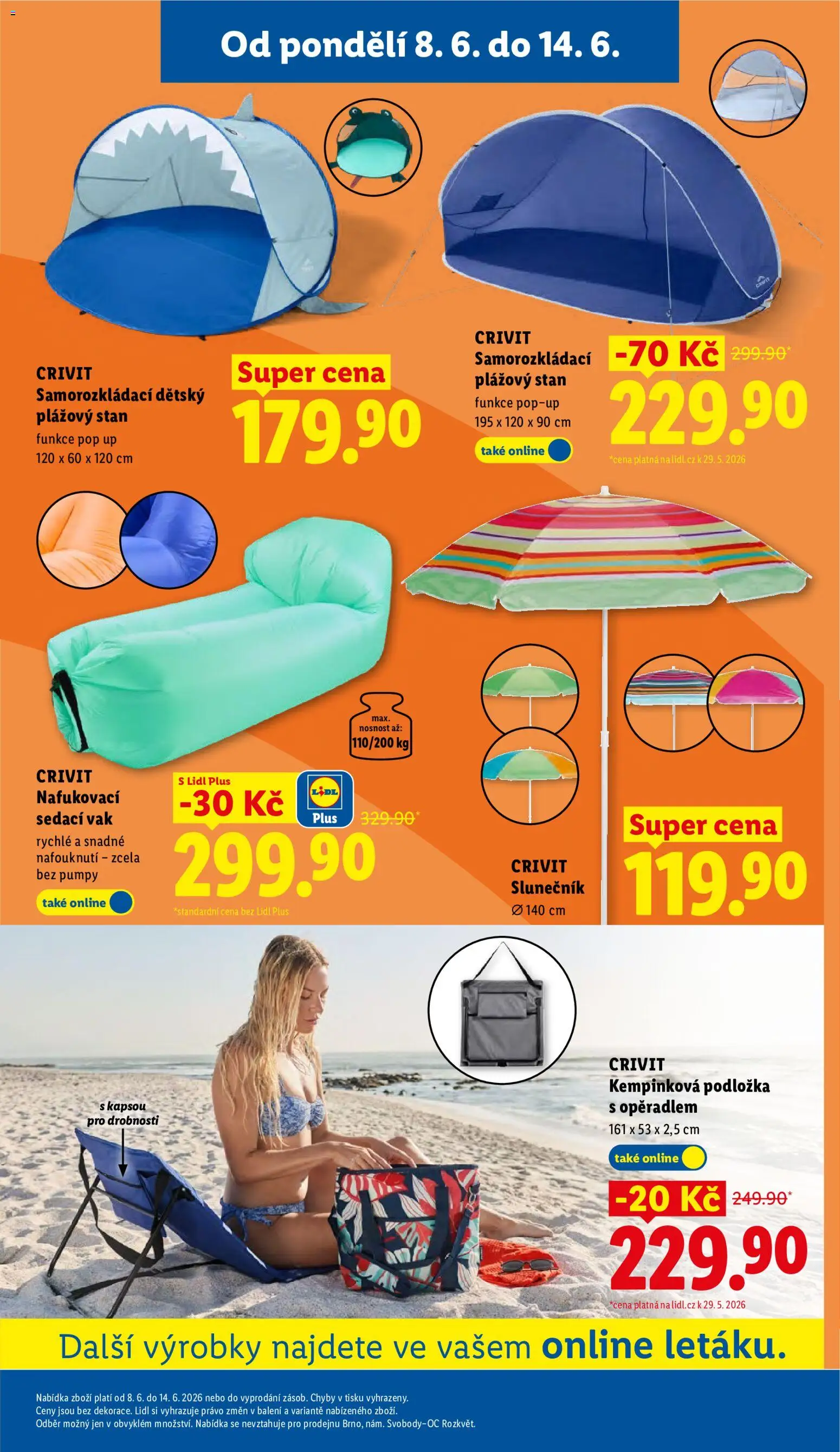 Lidl leták od 08.06.2026 | Strana: 43 | Produkty: Sedací vak, Plážový stan, Stan, Slunečník