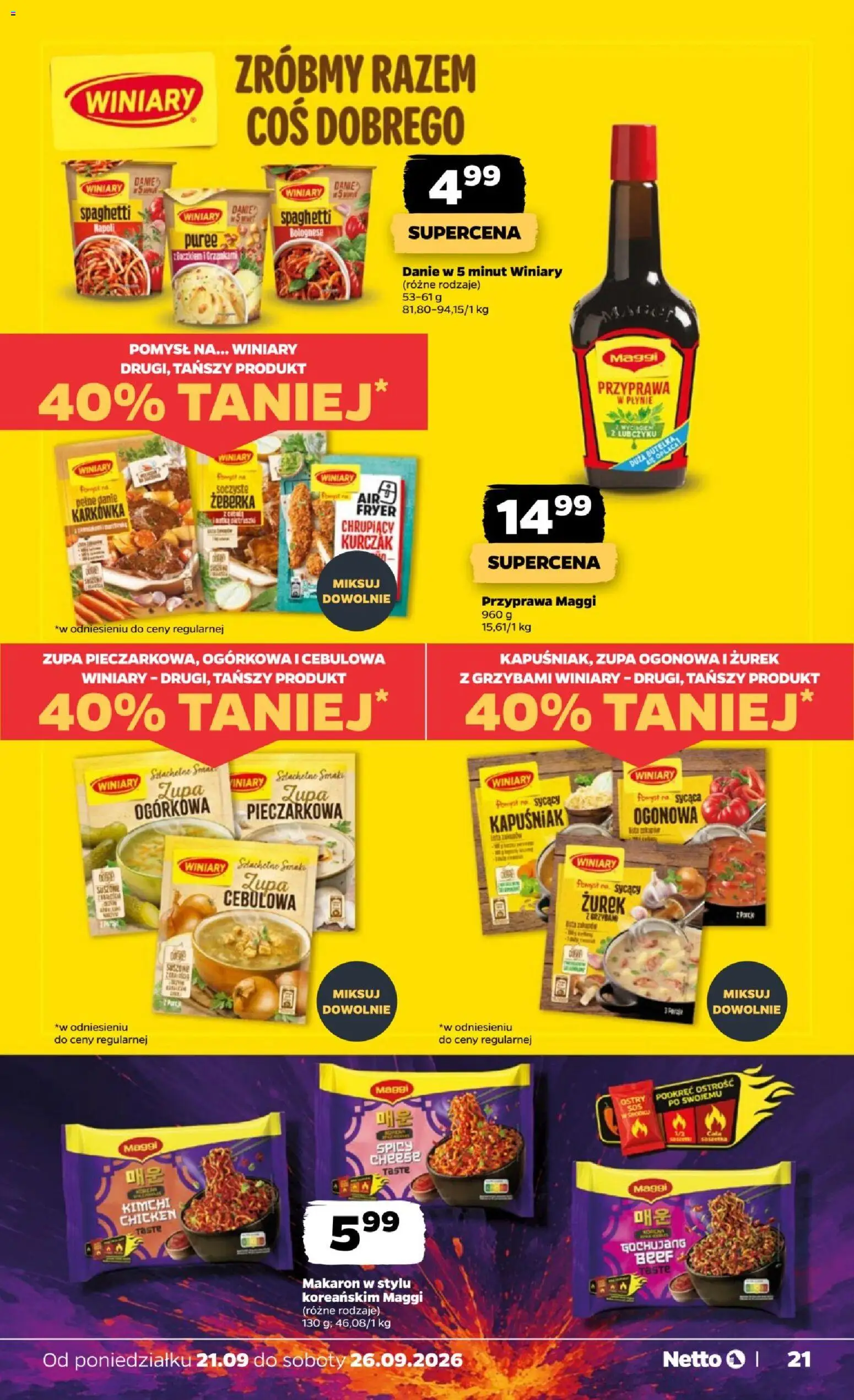 Netto gazetka od poniedziałku od 21.09.2026 | Strona: 21 | Produkty: Spaghetti, Zurek, Zupa, Makaron