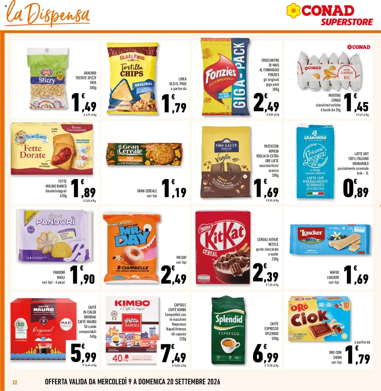 Volantino Conad del 09/09/2026 | Pagina: 22 | Prodotti: Cioccolato, Riso, Pasta, Pandoro