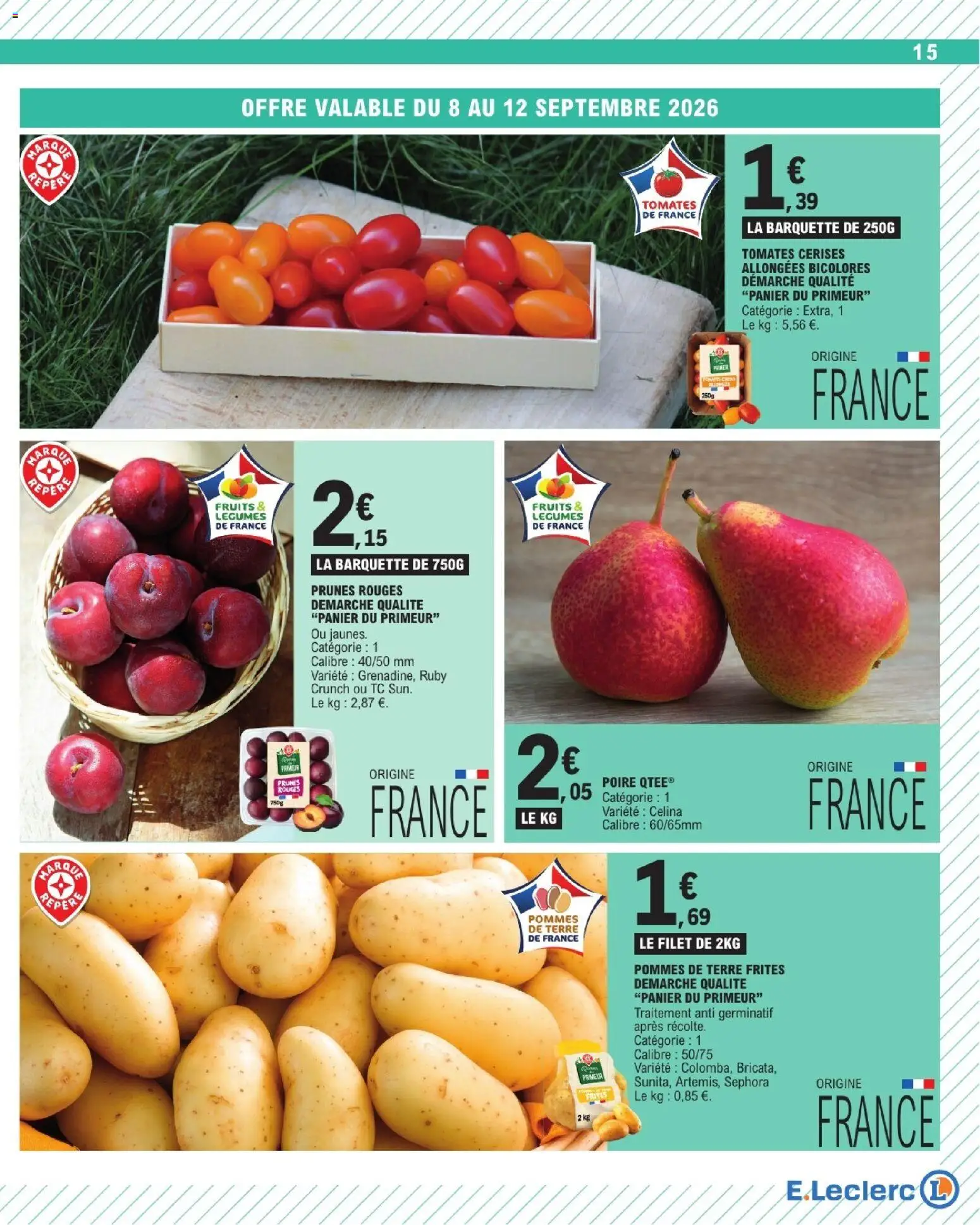 {H1} | Page: 15 | Produits: Poire, Cerises, Panier, Pommes