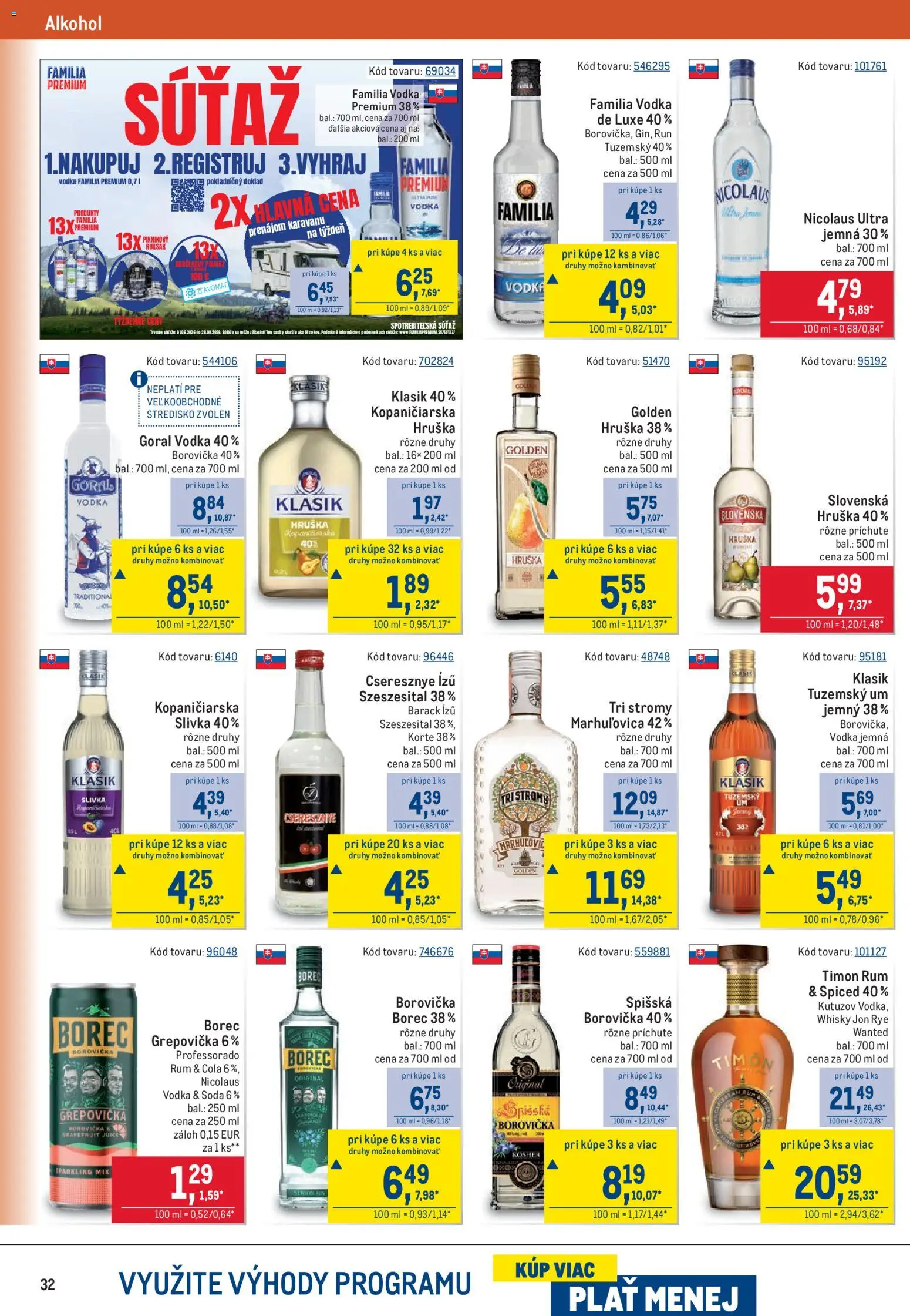 Nové Metro akcie – leták je platný od 03.06.2026 | Strana: 32 | Produkty: Vodka, Whisky, Alkohol, Cola