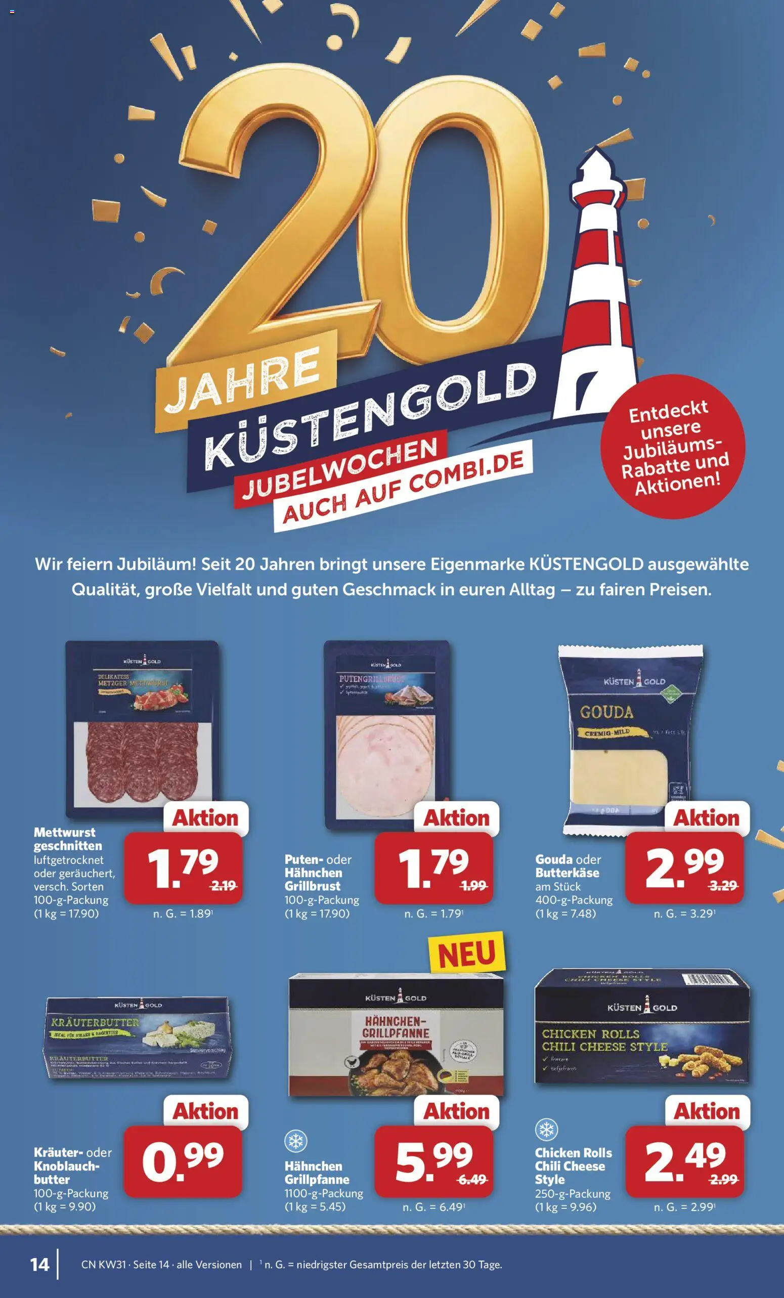 Combi Prospekt – gültig ab 27.07.2026 | Seite: 14 | Produkte: Hahnchen, Gouda, Kräuterbutter, Knoblauch