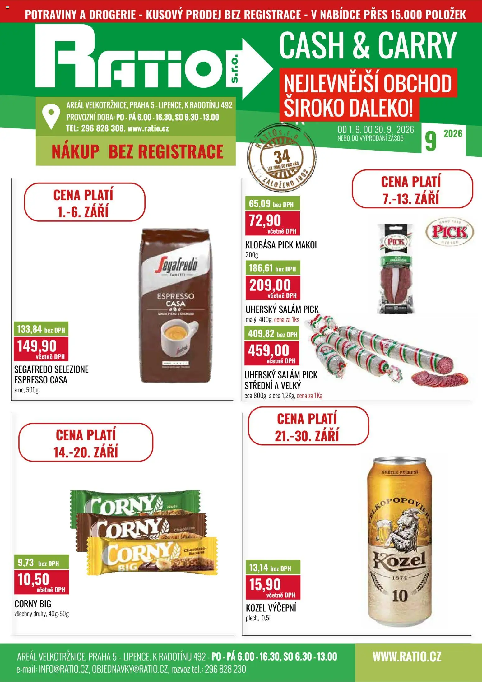 Ratio leták od 01.09.2026 | Strana: 1 | Produkty: Salám, Uherský salám, Segafredo, Potraviny