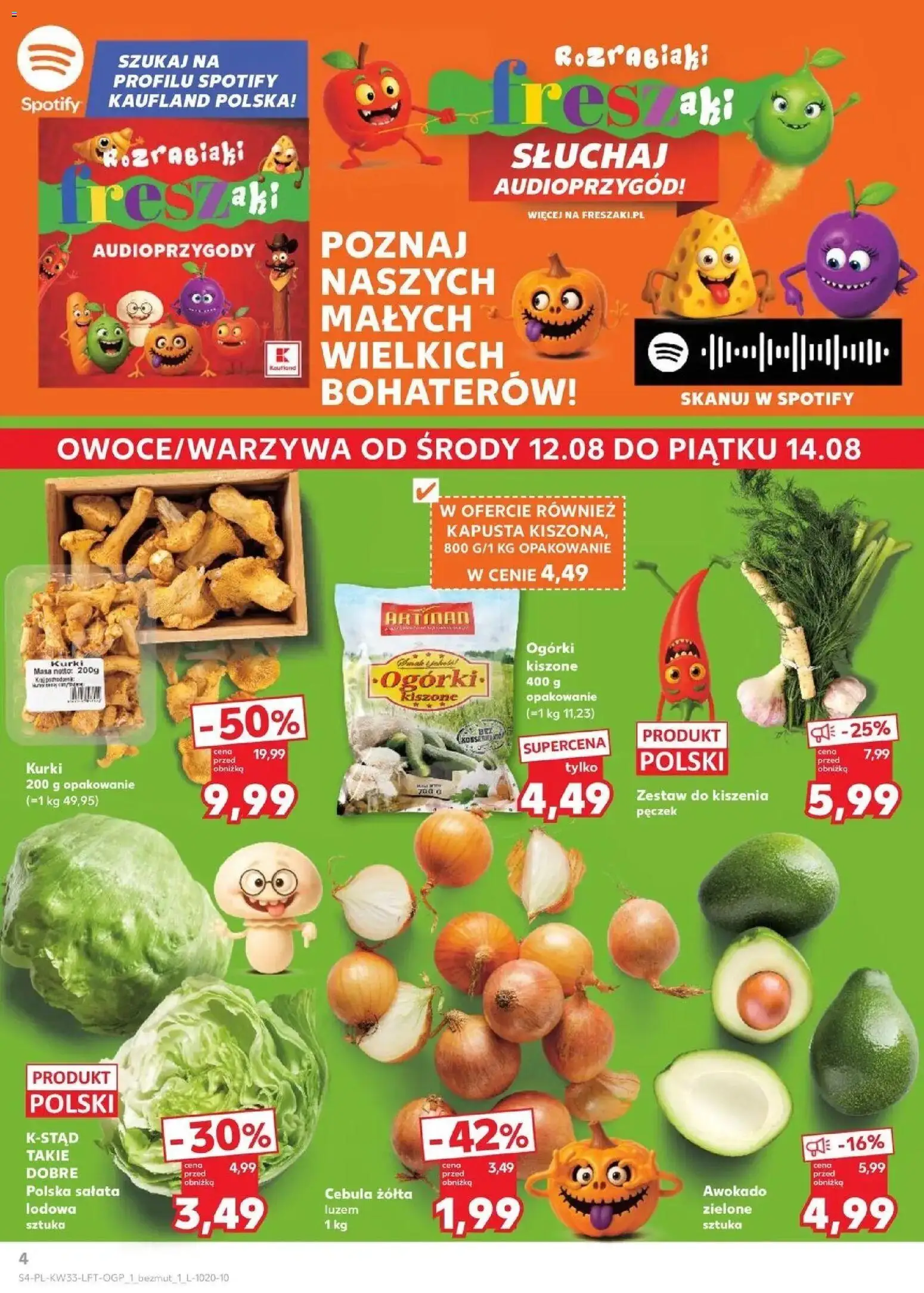 Kaufland - Kaufland Gazetka Tygodnia ważne do 19.08 od 12.08.2026 - od jutra PDF | Strona: 4 | Produkty: Kurki, Salata lodowa, Ogórki kiszone, Ogórki