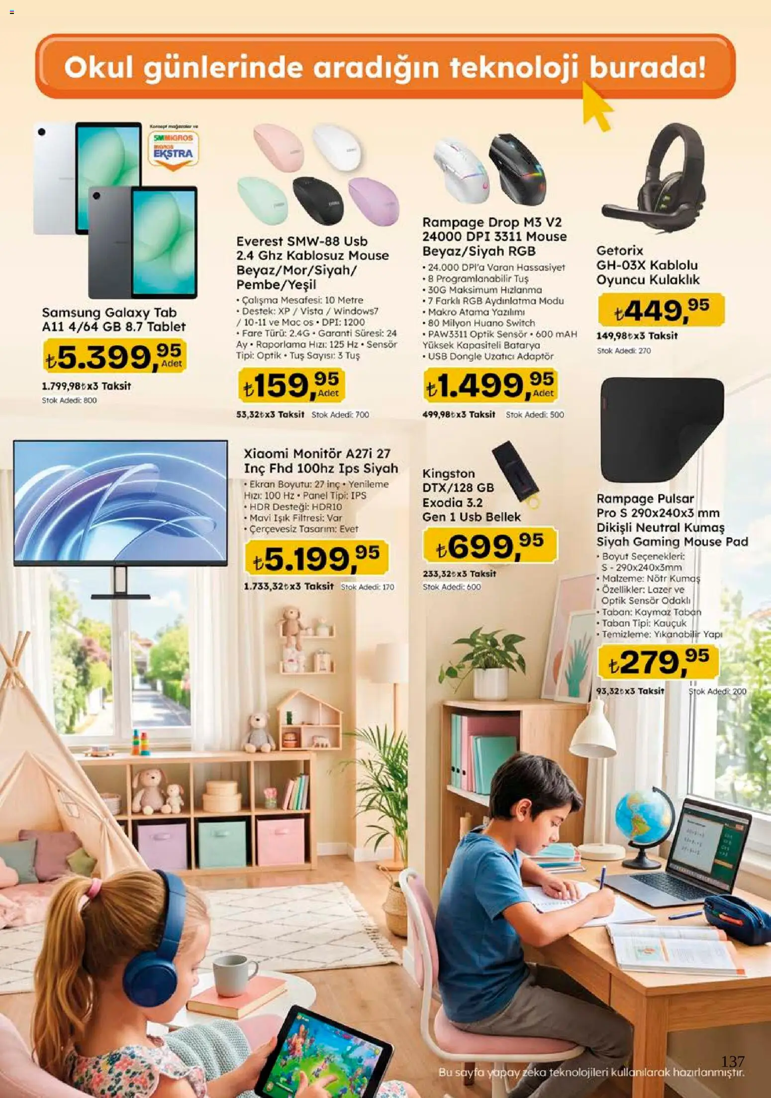 Migros Katalog - 5M Migroskop Dijital - 08 Ekim 2026 tarihinden itibaren geçerlidir | Sayfa: 137 | Ürünler: Tablet, Monitör, Fare, Kulaklık