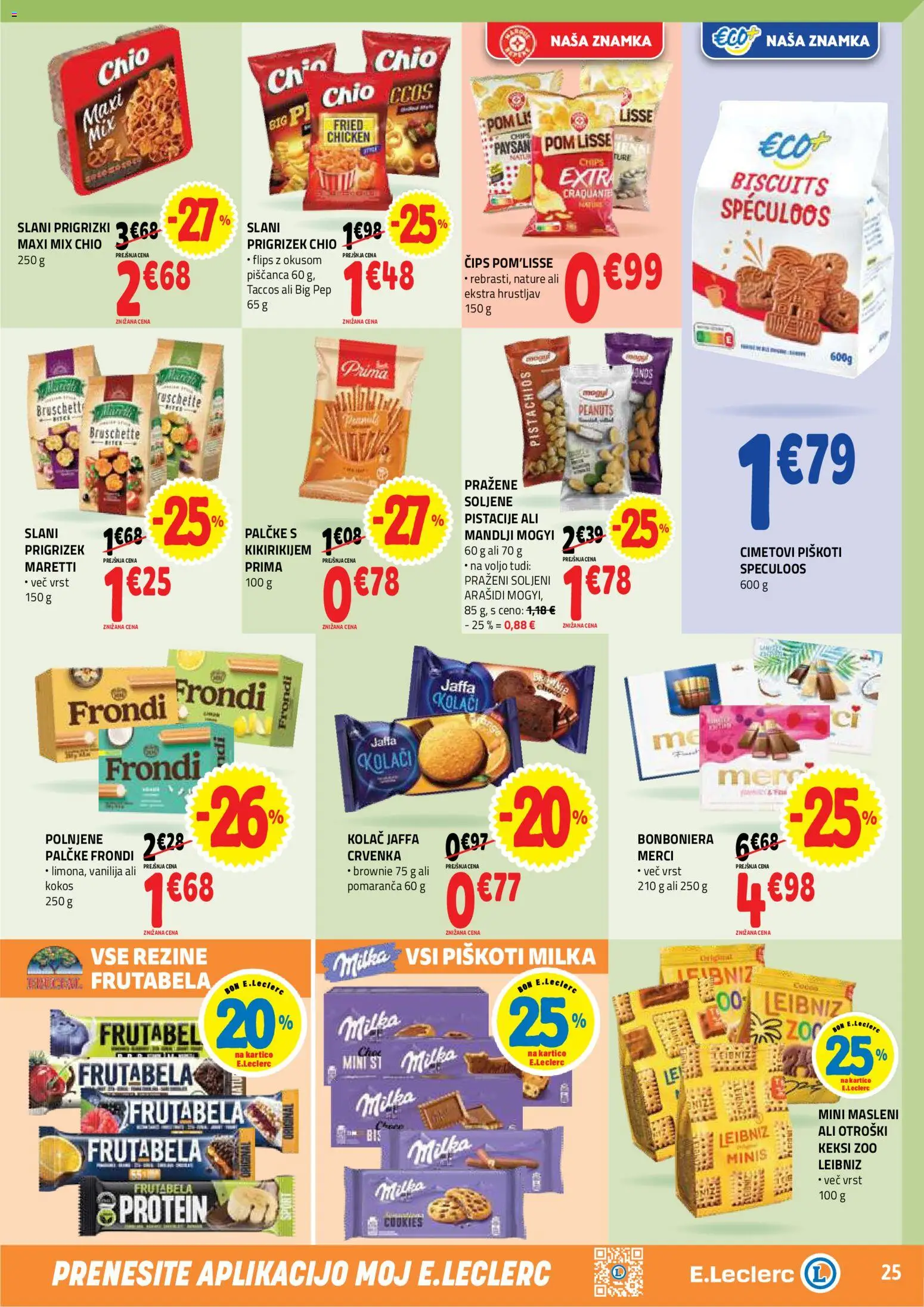 Novi E.leclerc katalog ponudbe – veljaven od 13.05.2026 | Stran: 25 | Izdelki: Mandlji, Pistacije, Flips, Prigrizki