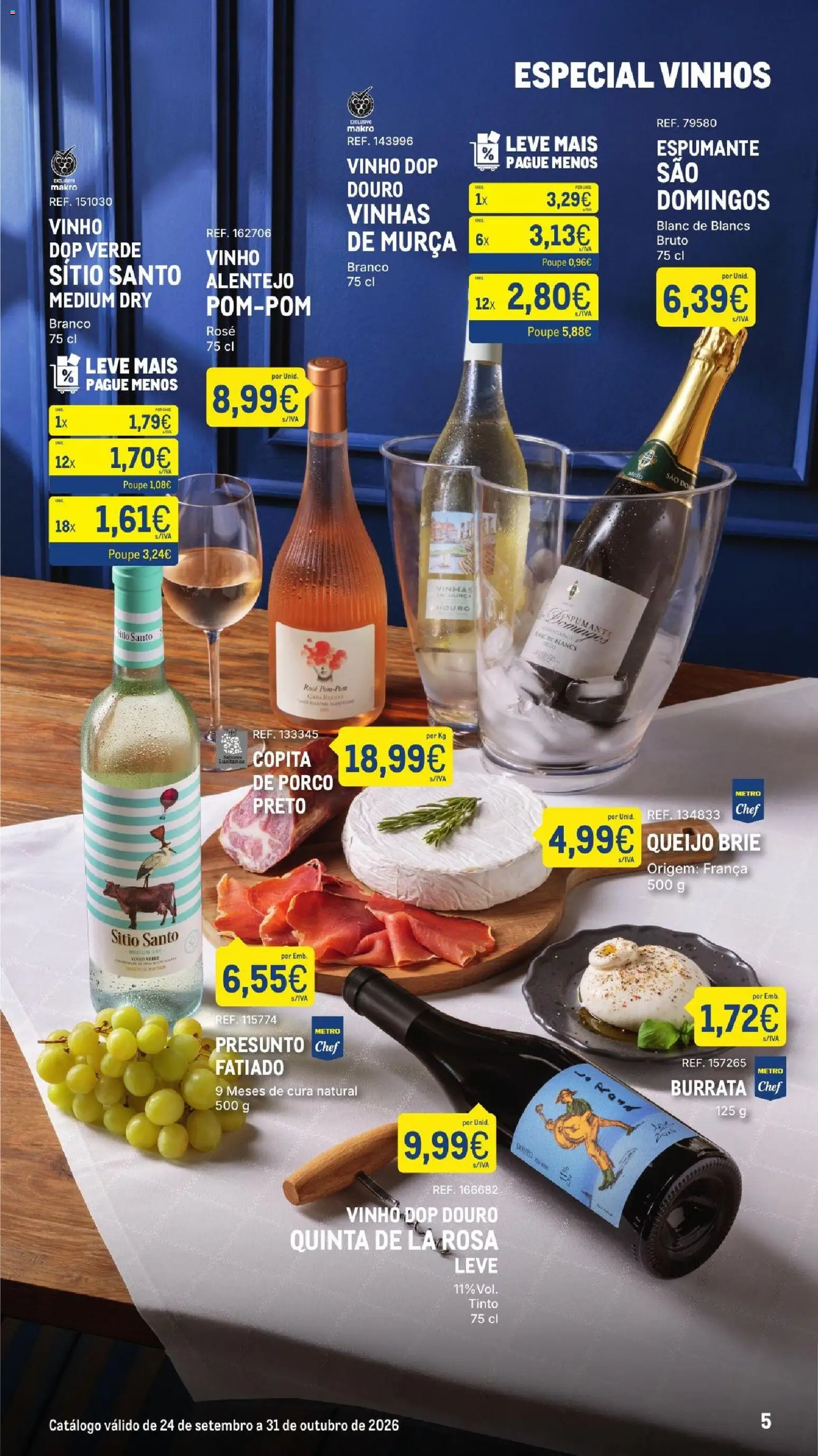 Makro Especial Vinhos │ válido de 24/09/2026 | Página: 5 | Produtos: Espumante, Queijo, Presunto, Vinho
