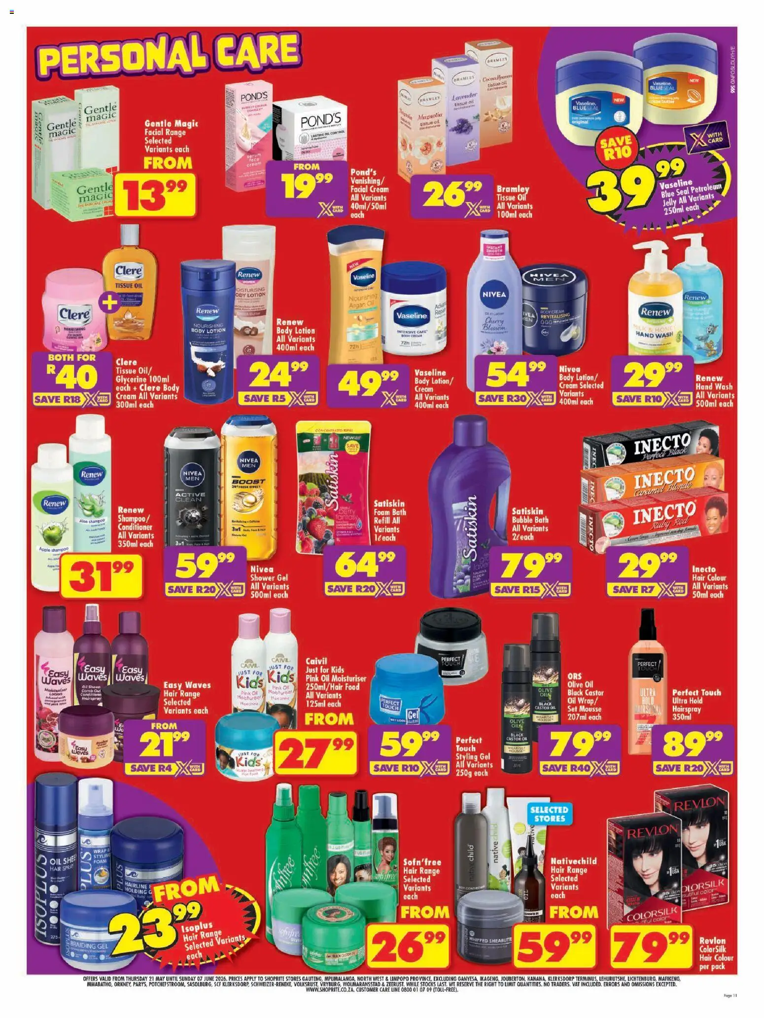 New Shoprite catalogue – valid from 21.05.2026 | Page: 11 | Products: Hair colour, Body cream, Shower gel, Foam