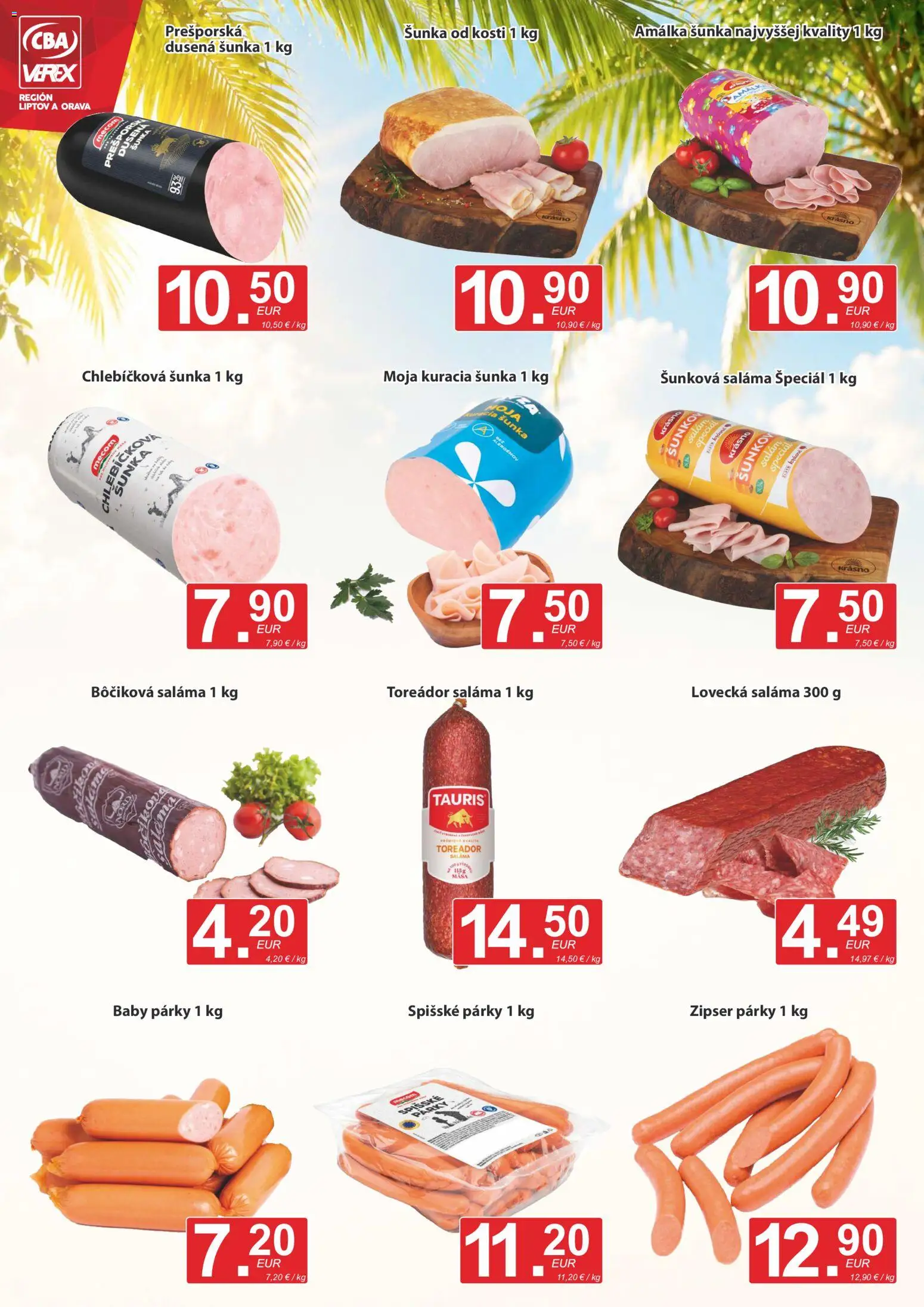 Nové CBA Verex akcie – leták je platný od 16.07.2026 | Strana: 2 | Produkty: Saláma, Šunka, Párky
