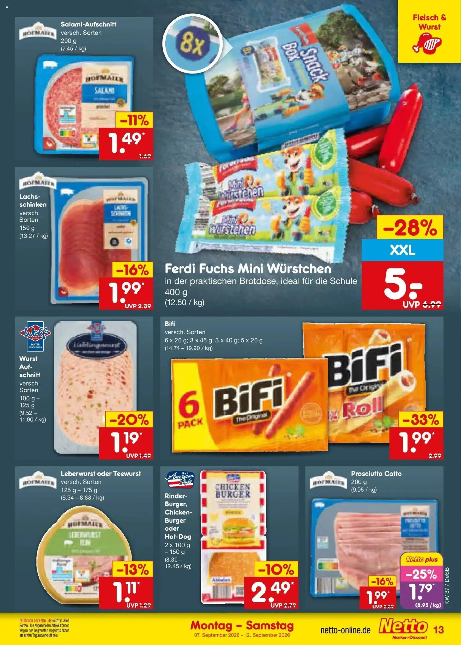 Netto Marken-Discount Prospekt Waiblingen-Bittenfeld – gültig ab 07.09.2026 | Seite: 19 | Produkte: Burger, Lachs, Wurst, Schinken