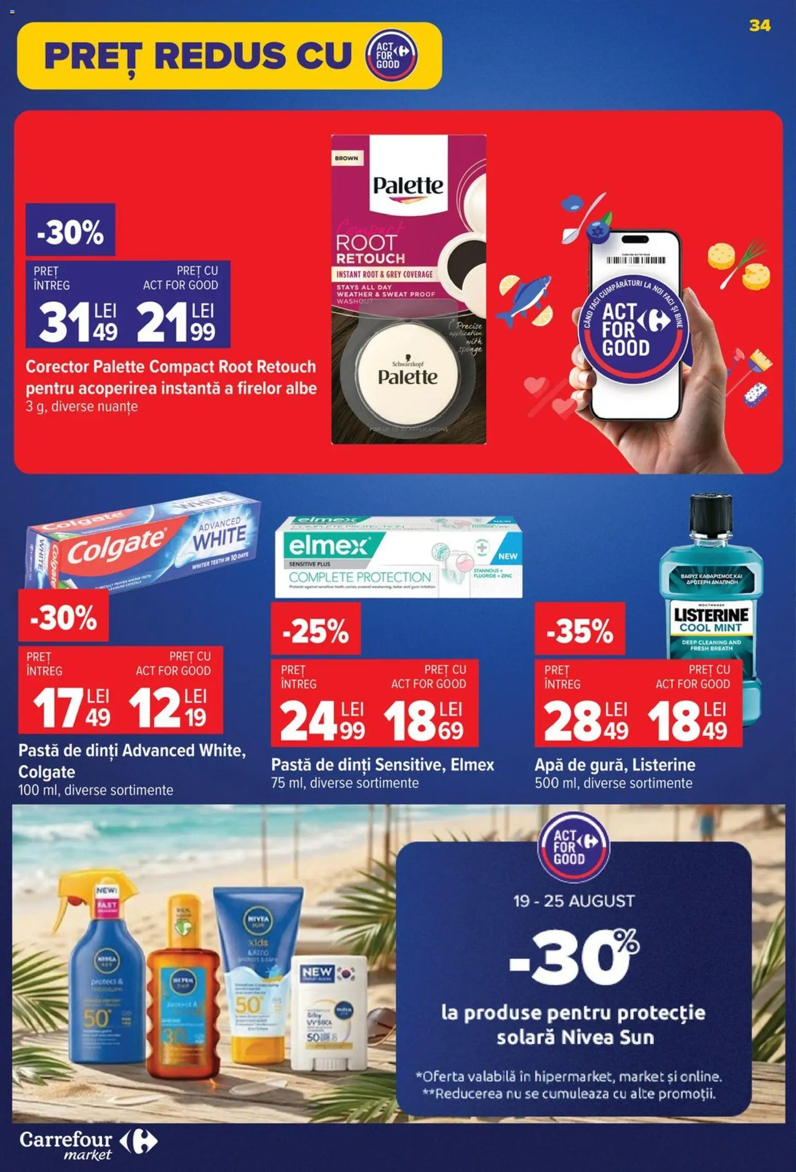 Noul catalog Carrefour – valabil de la 19.08.2026 | Pagină: 34 | Produse: Nivea, Solara, Grey, Pastă de dinți