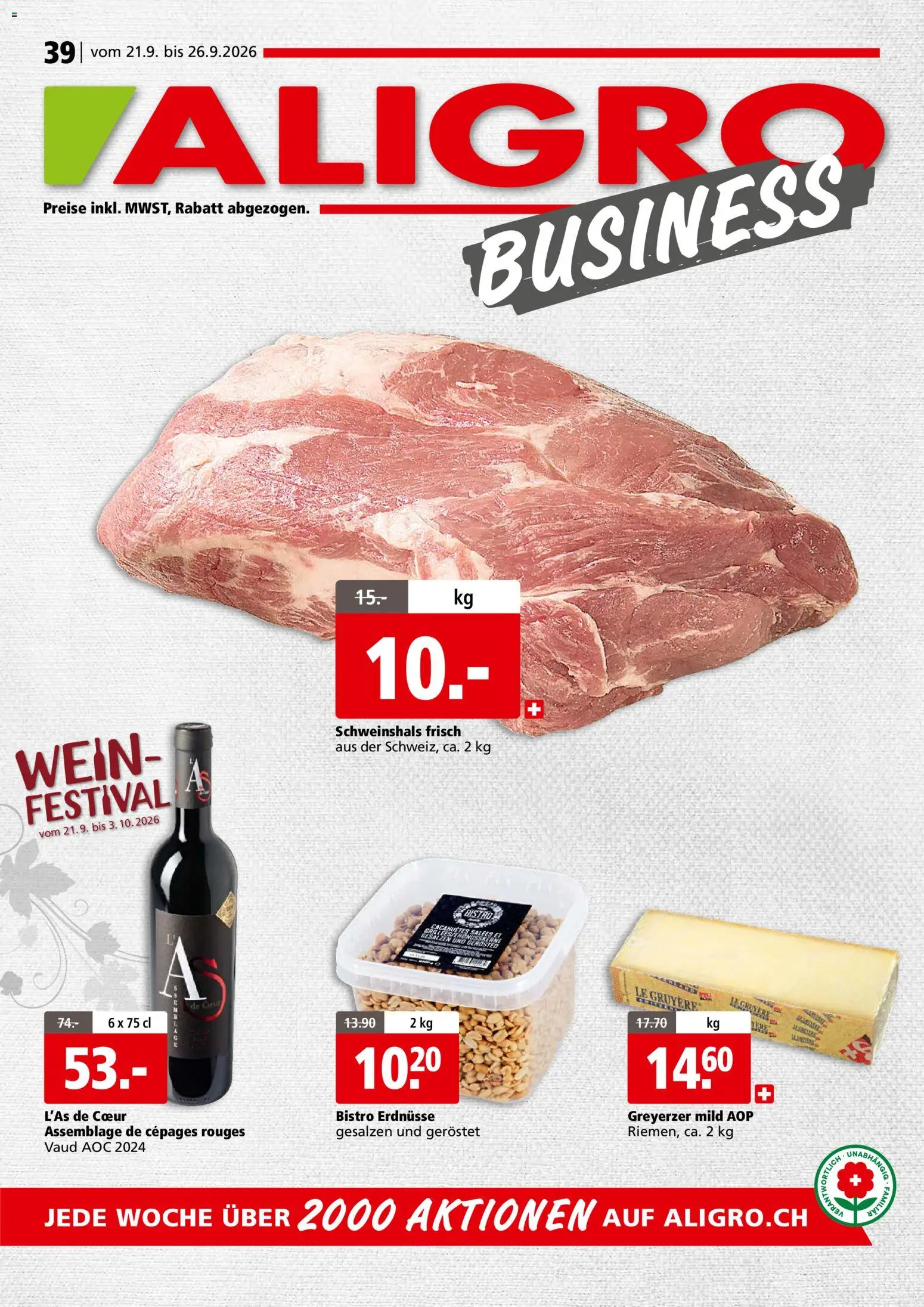 Aligro aktionen Business Chavannes, Matran, Genf, Sitten – gültig ab 21.09.2026 | Seite: 1