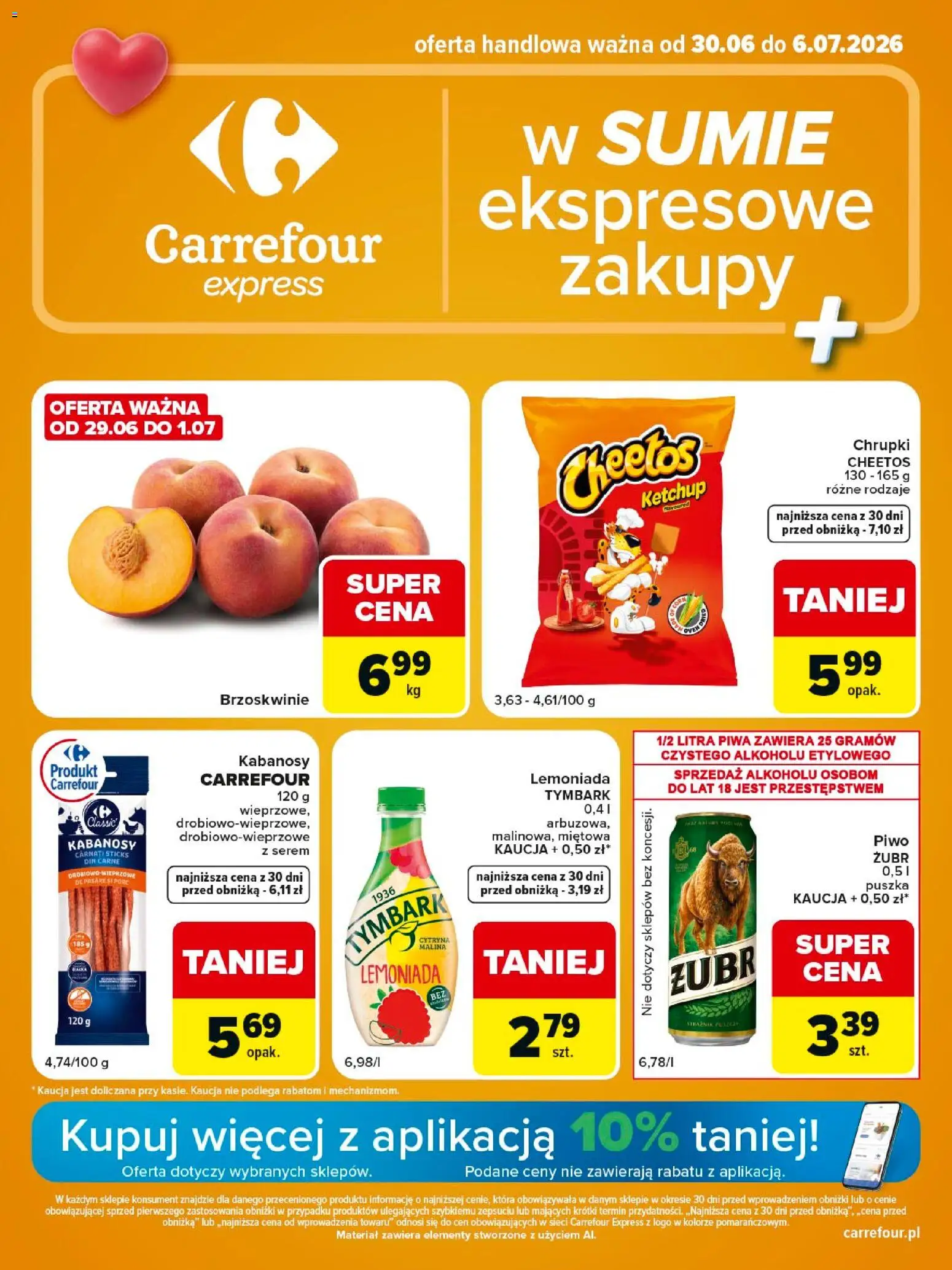 Carrefour gazetka - Express II od 30.06.2026 | Strona: 1 | Produkty: Chrupki, Kabanosy, Piwo, Brzoskwinie