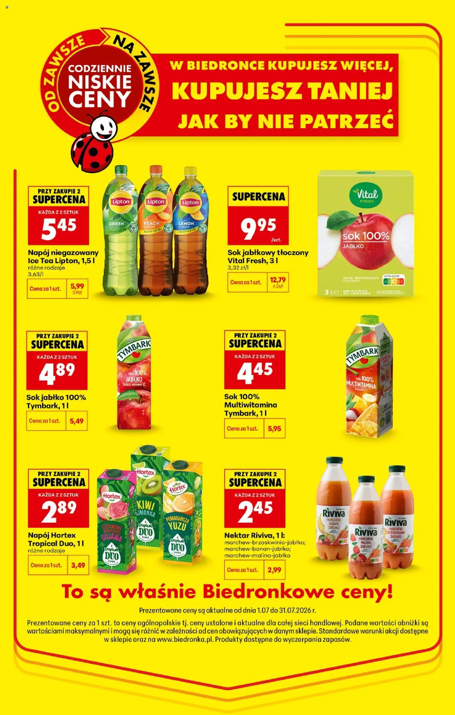 Biedronka gazetka - Niższe ceny regularne od 02.07.2026 | Strona: 5 | Produkty: Brzoskwinia, Malina, Ice Tea, Kiwi