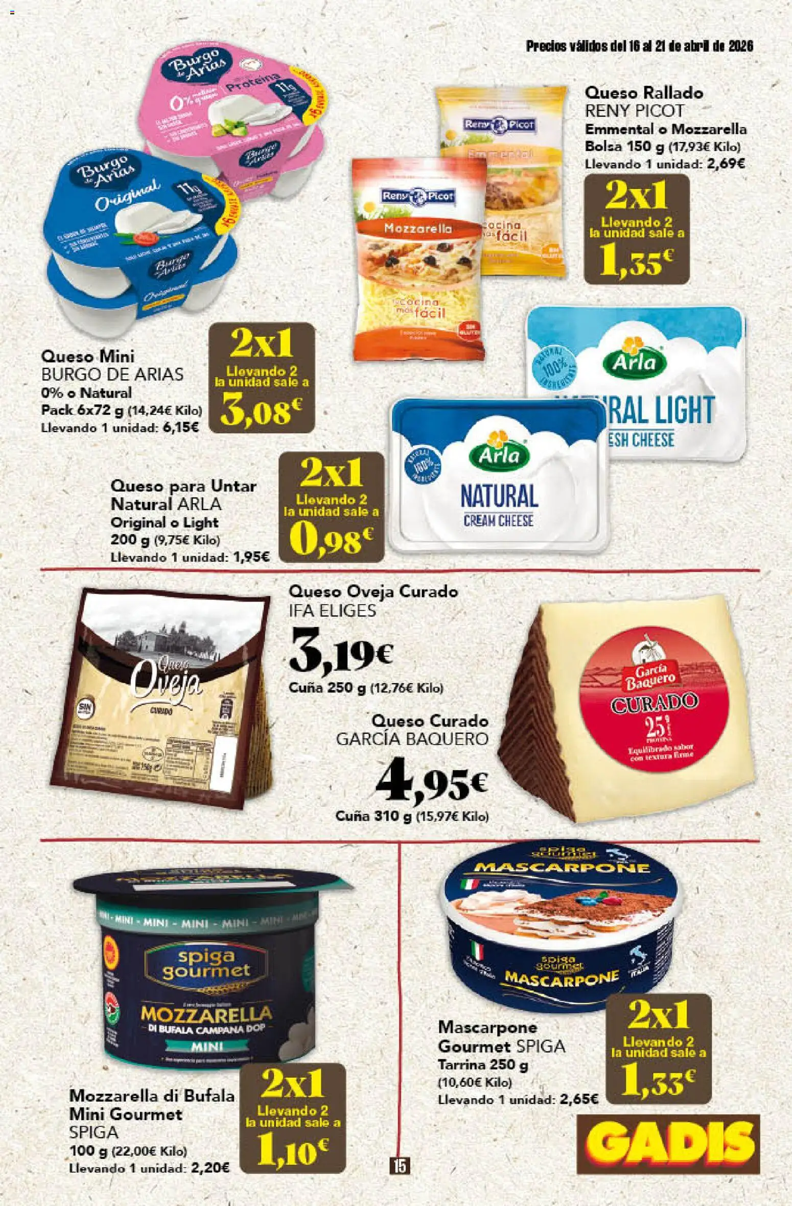 Gadis folleto │ válido desde el 16.04.2026 | Página: 15 | Productos: Queso, Bolsa, Cuna, Queso para untar
