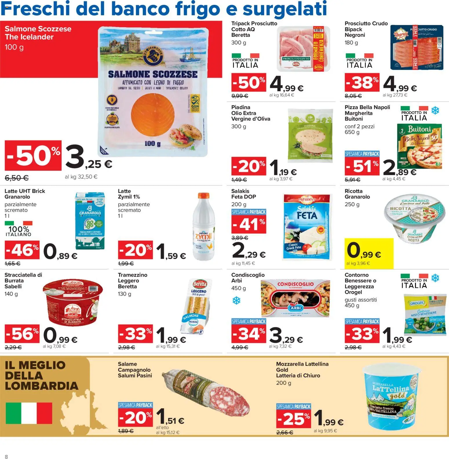 Volantino Carrefour del 24/07/2026 | Pagina: 8 | Prodotti: Latte, Olio, Ricotta, Tramezzino