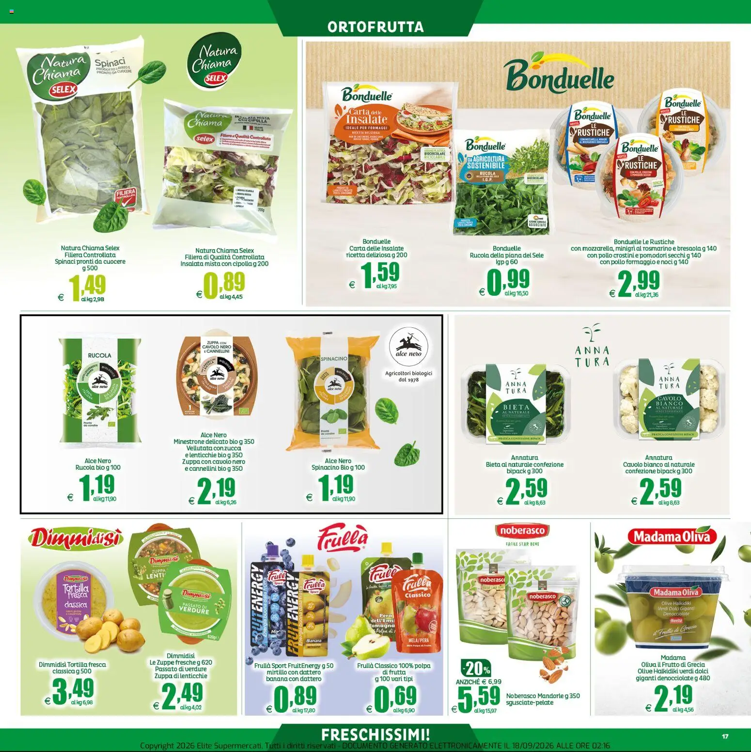 Volantino Elite Supermercati del 18/09/2026 | Pagina: 17 | Prodotti: Rucola, Frutta, Cavolo, Mandorle