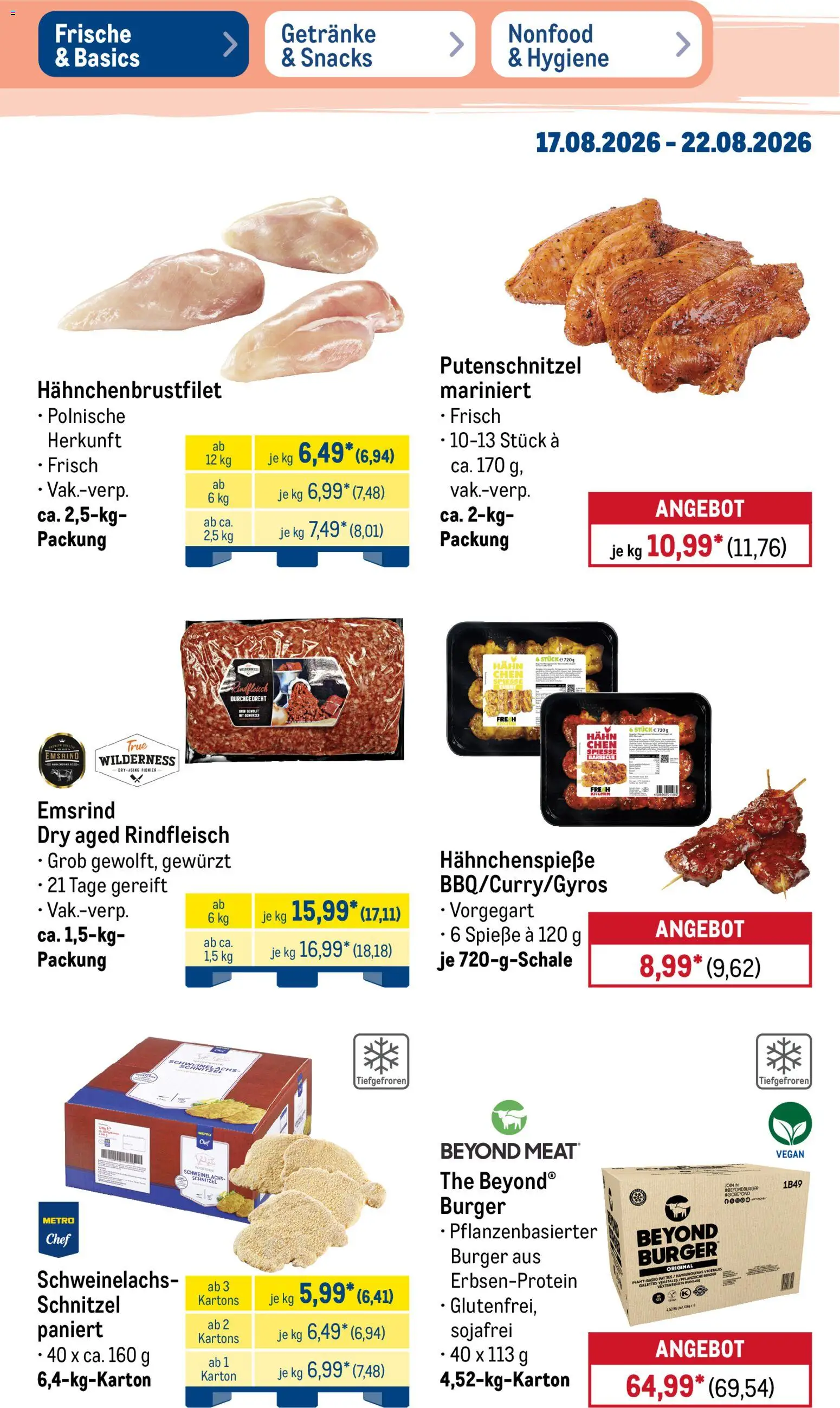 Metro Prospekt – gültig ab 17.08.2026 | Seite: 5 | Produkte: Burger, Spieße, Schnitzel, Putenschnitzel