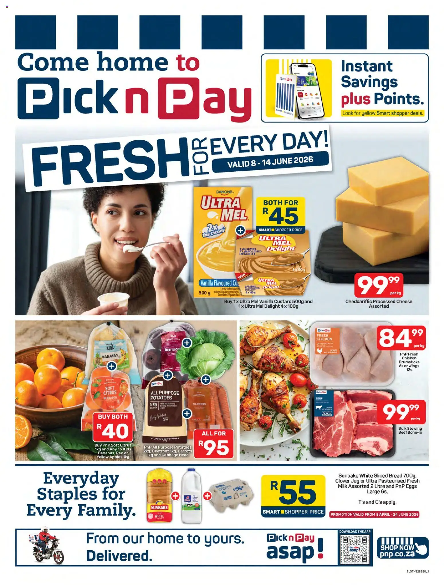New Pick n Pay catalogue – valid from 08.06.2026 | Page: 1 | Products: Cheese, Bread, Beef, Carrots