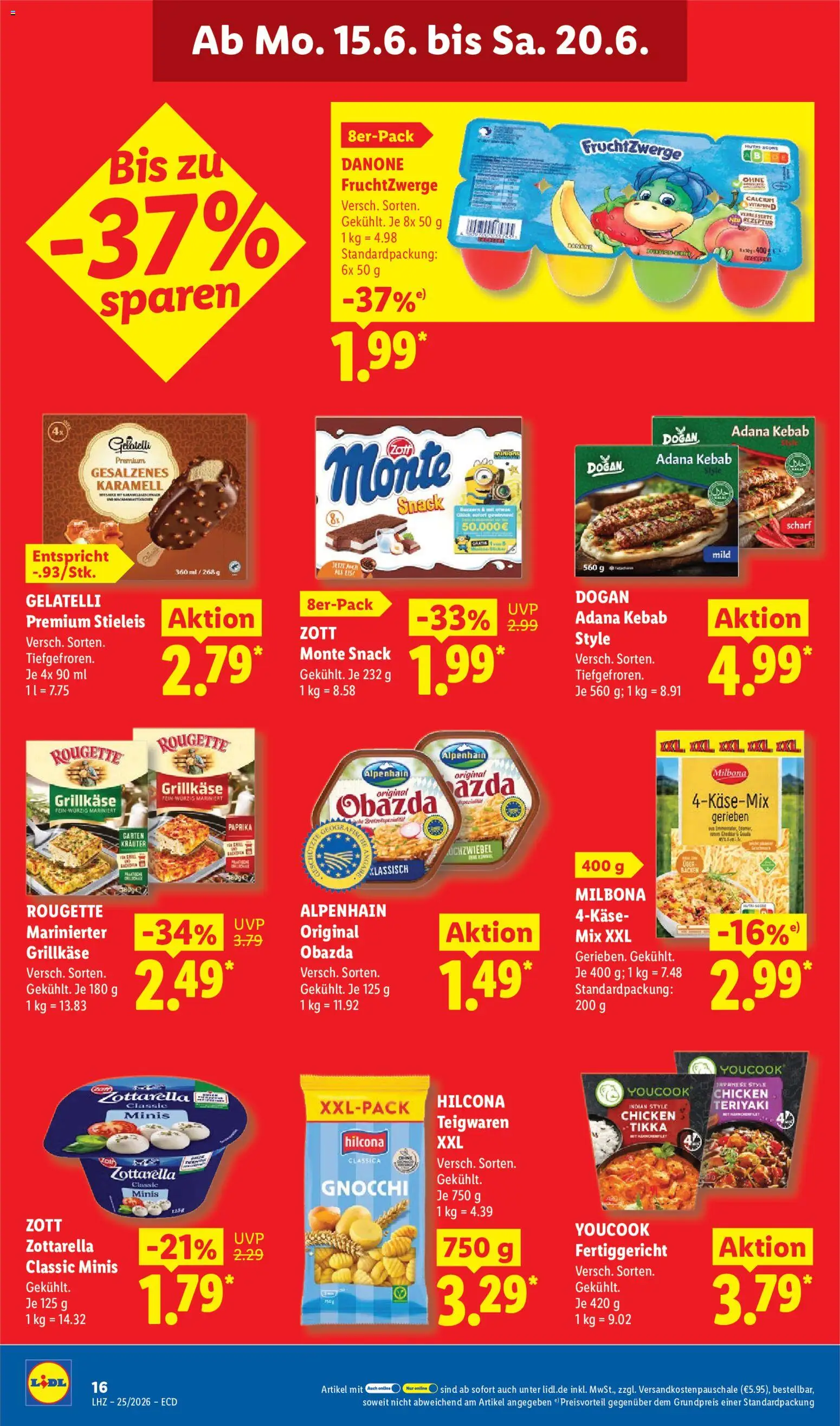 Lidl Německo leták od 15.06.2026 | Strana: 22 | Produkty: Milbona, Vitamin D, Kebab, Gnocchi