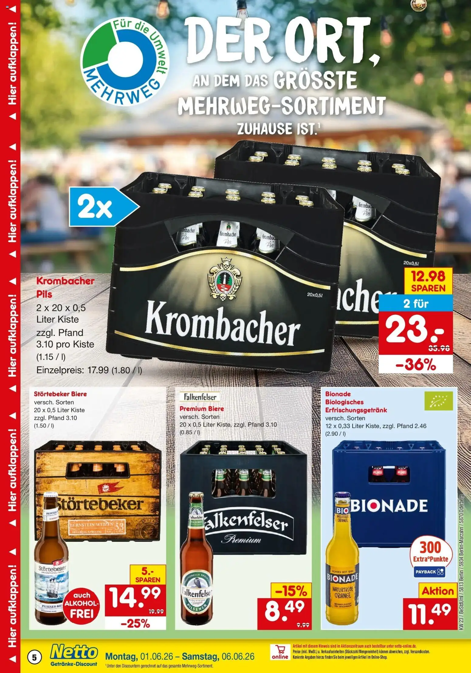 Netto Marken-Discount Prospekt Berlin – gültig ab 01.06.2026 | Seite: 5 | Produkte: Pils, Bionade, Krombacher