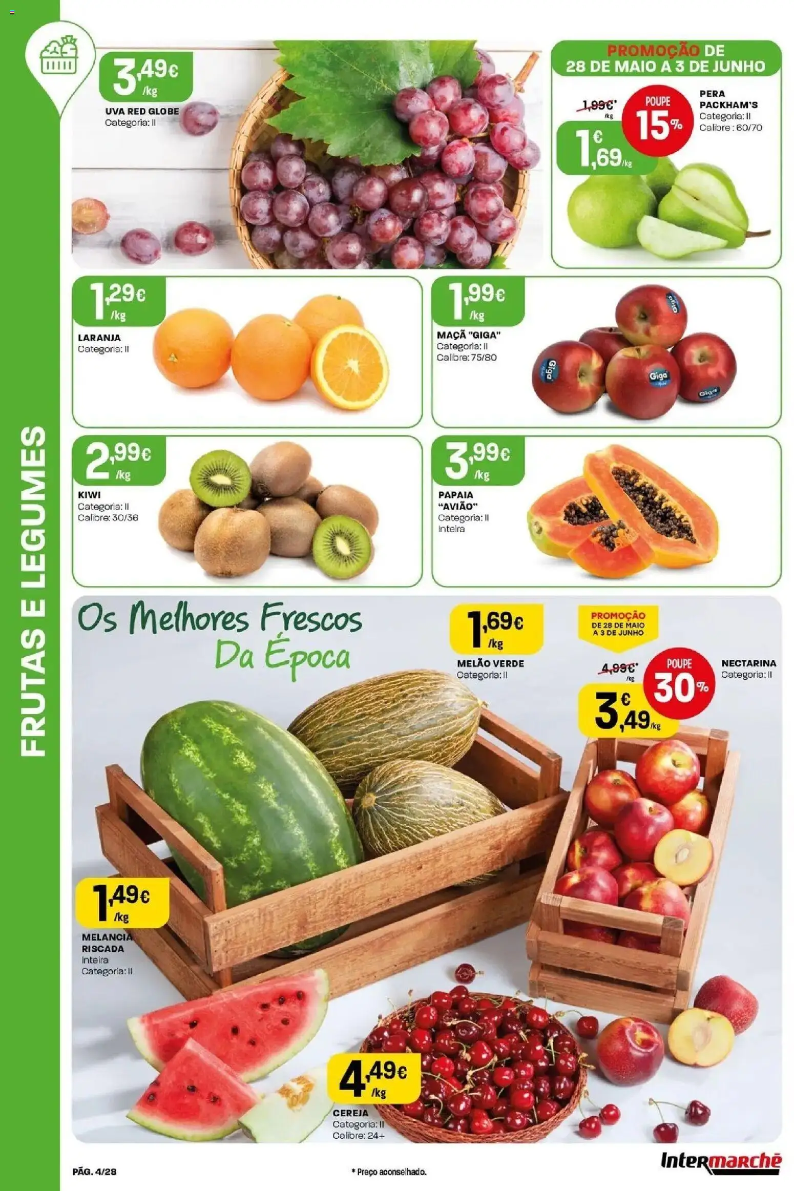 Intermarché - Isto é que são preços BAIXOS │ válido de 28.05.2026 | Página: 4 | Produtos: Cereja, Maça, Melancia, Kiwi