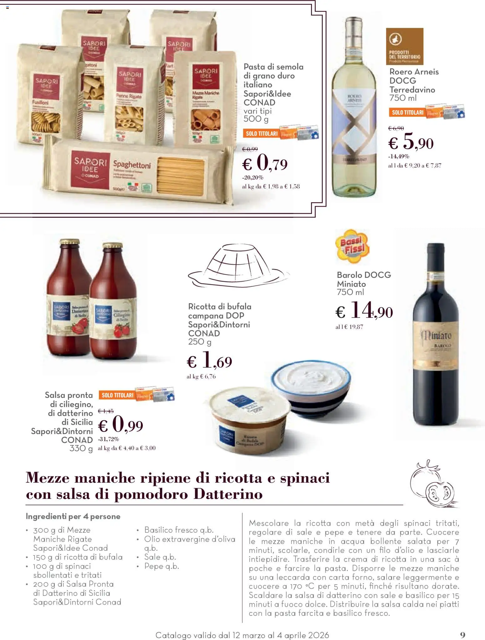 Volantino Conad del 12.03.2026 | Pagina: 9 | Prodotti: Crema, Acqua, Spinaci, Ricotta