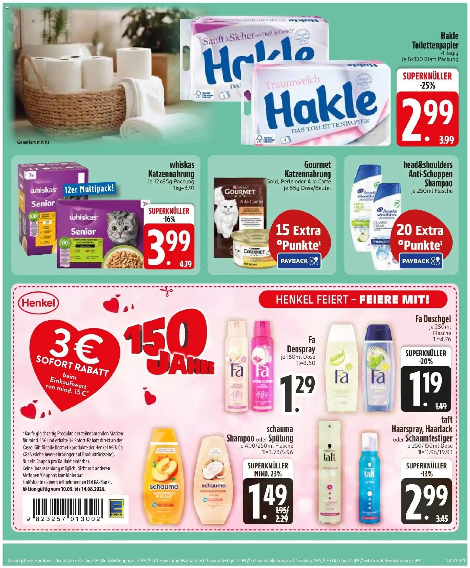 Edeka Prospekt Zwiesel (ab 10.08.2026) » Angebote Online | Seite: 23 | Produkte: Schauma shampoo, Fa duschgel, Duft, Whiskas