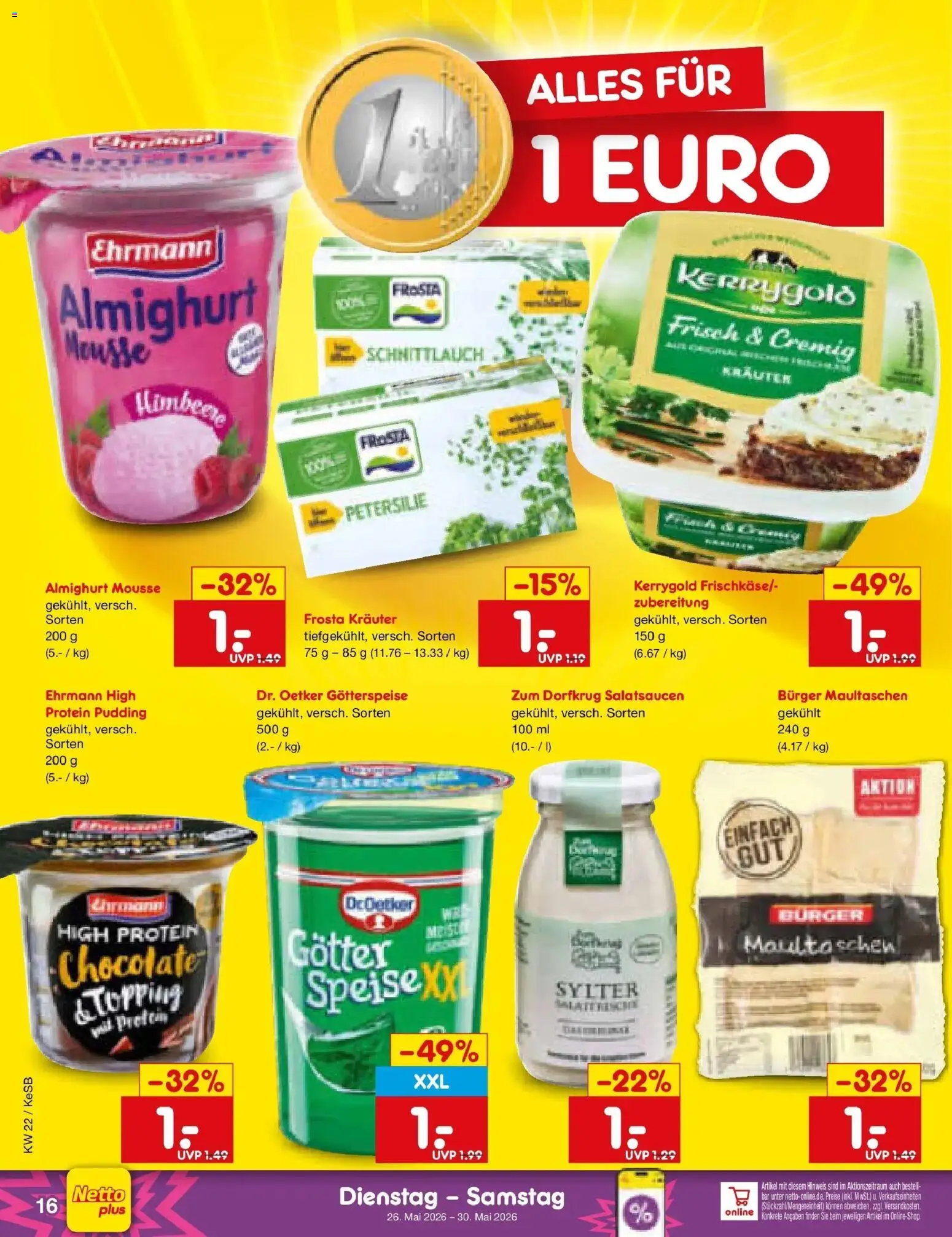 Netto Marken-Discount Prospekt Bonn – gültig ab 26.05.2026 | Seite: 20 | Produkte: Ehrmann almighurt, Burger, Frosta, Himbeere