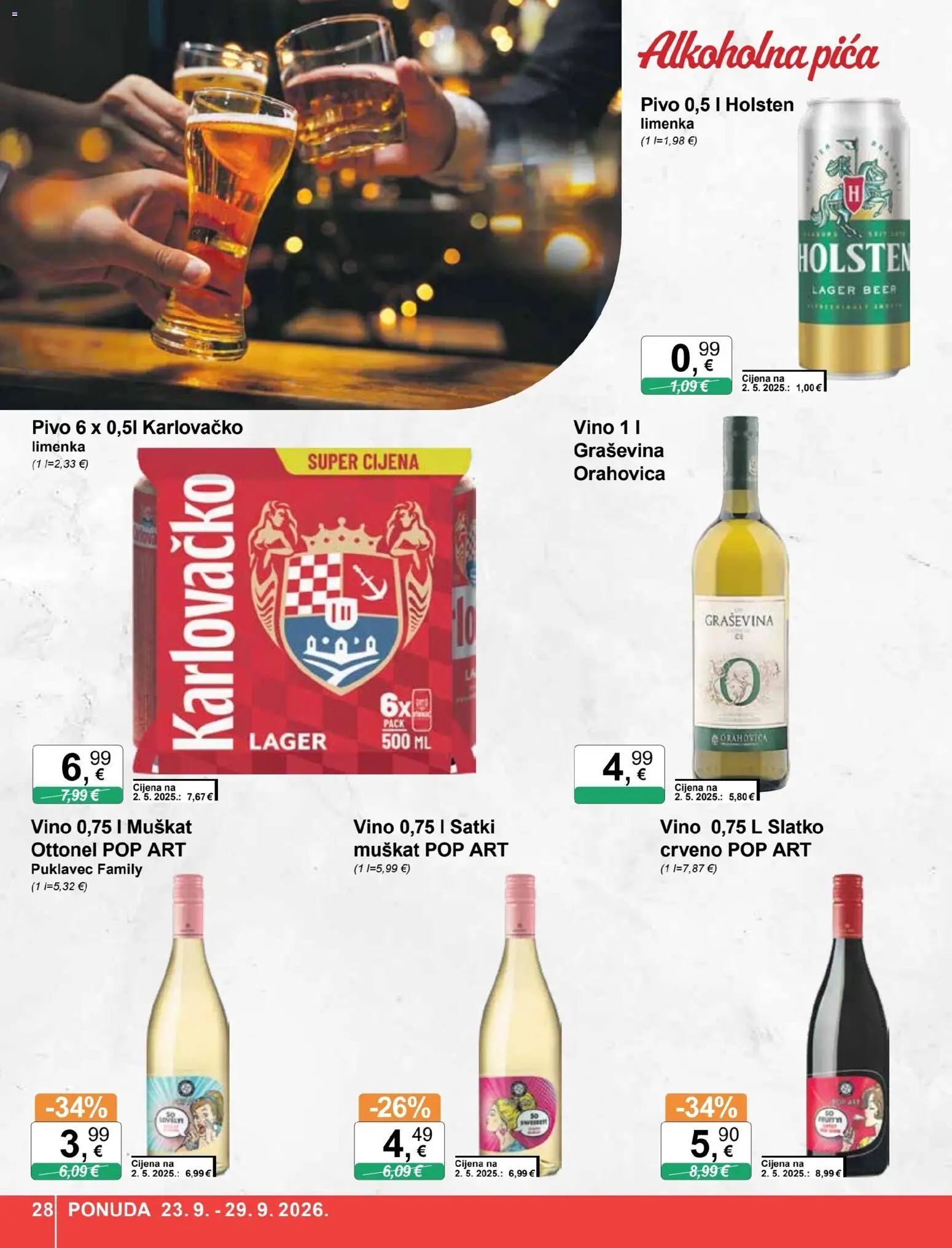 KTC katalog | vrijedi od 23.09.2026 | Stranica: 28 | Proizvodi: Pica, Karlovačko, Vino, Lager