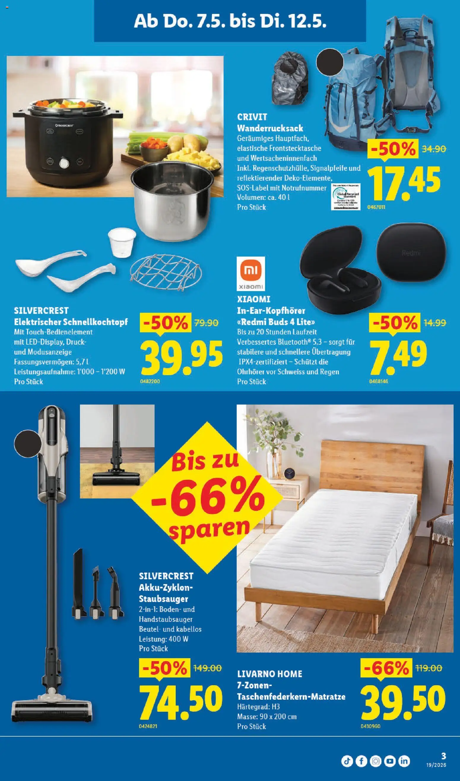 Lidl Aktionen Neueröffnung Luzern – gültig ab 07.05.2026 | Seite: 3 | Produkte: Wanderrucksack, Xiaomi, Staubsauger
