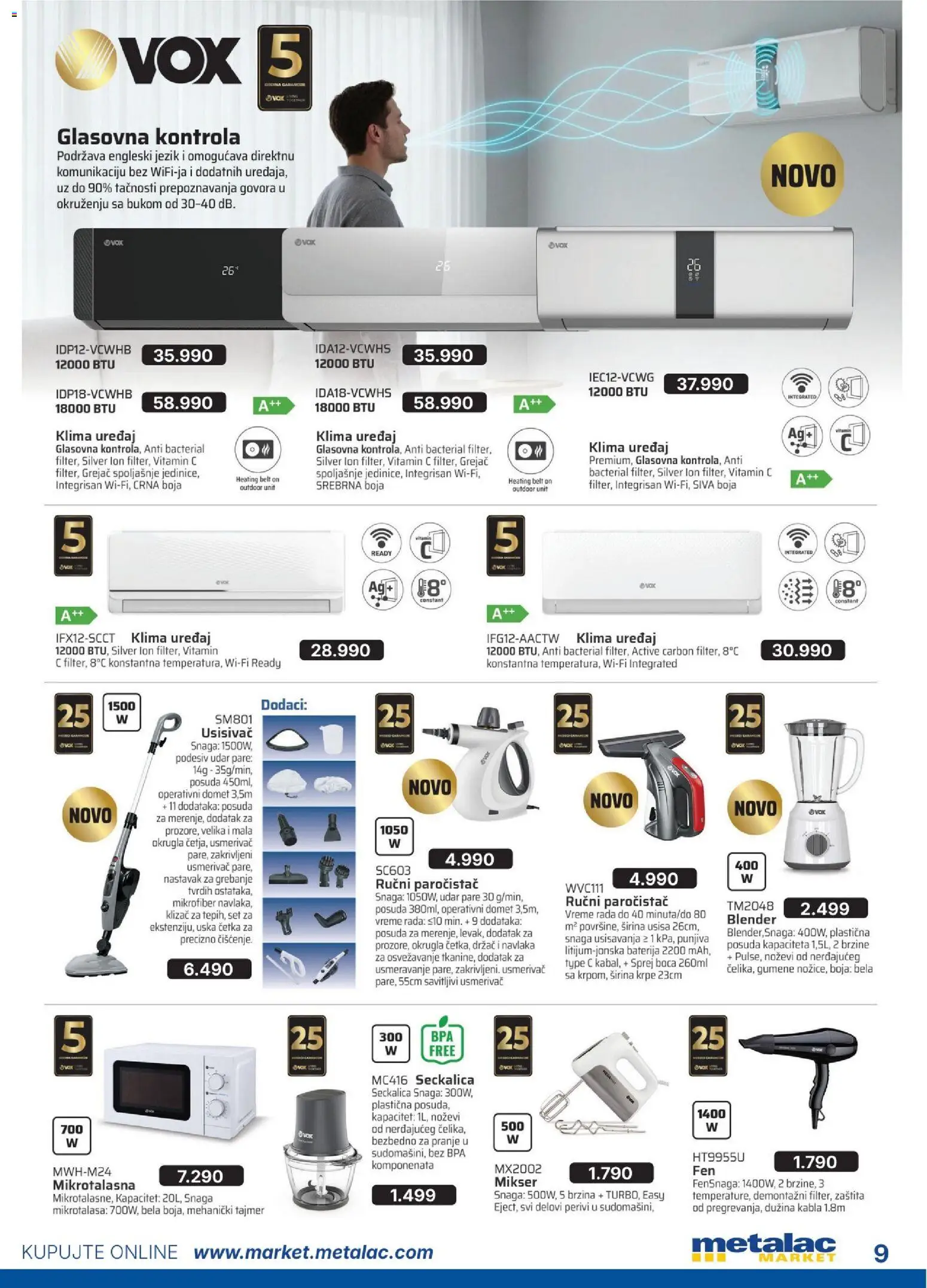Metalac Market katalog - važi od 01.05.2026 | Strana: 9 | Proizvode: Mikser, Baterija, Paročistač, Klima