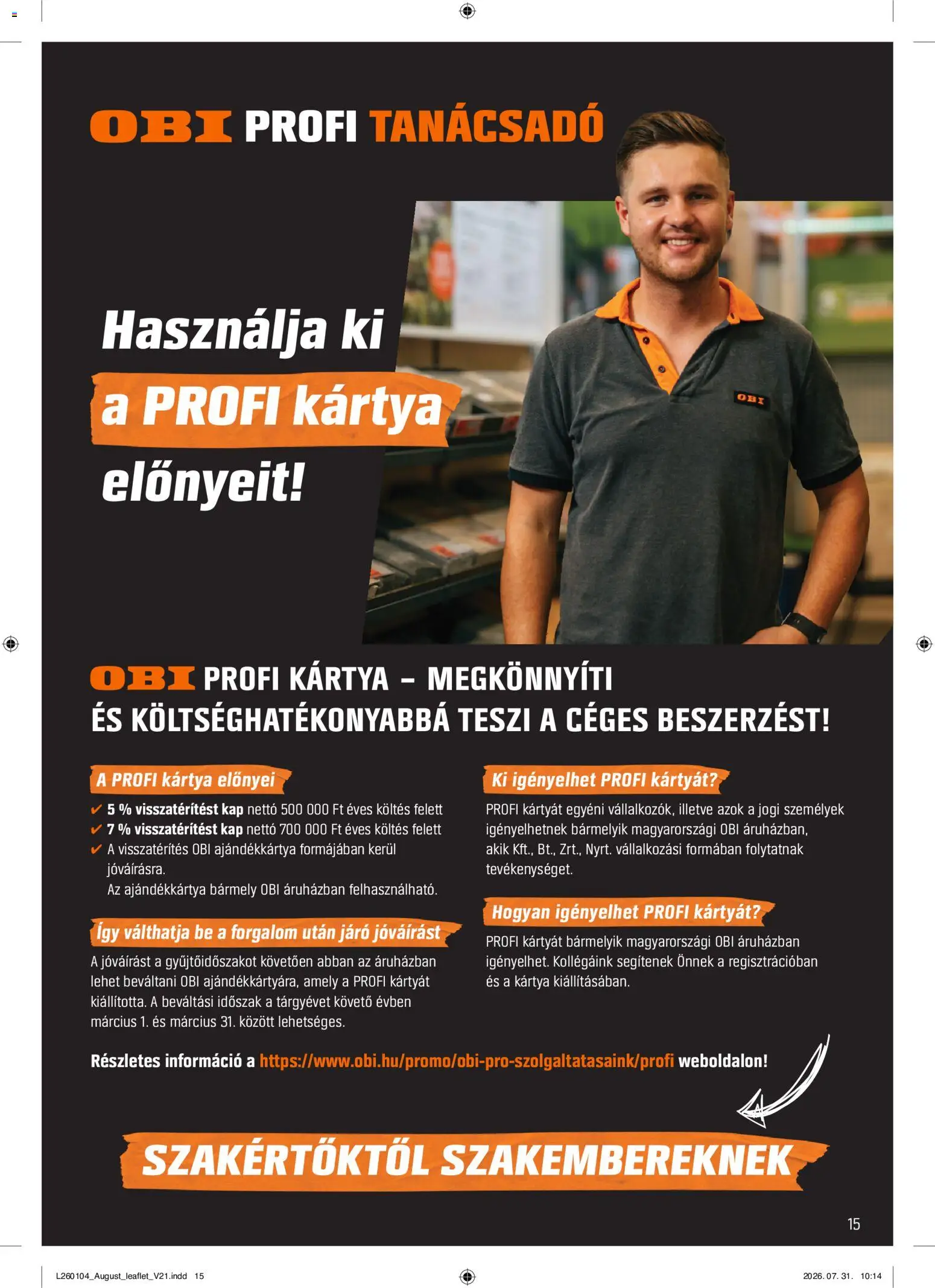 OBI akciós ujság - amely érvényes a következő dátumtól: 2026.08.04. | Oldal: 15